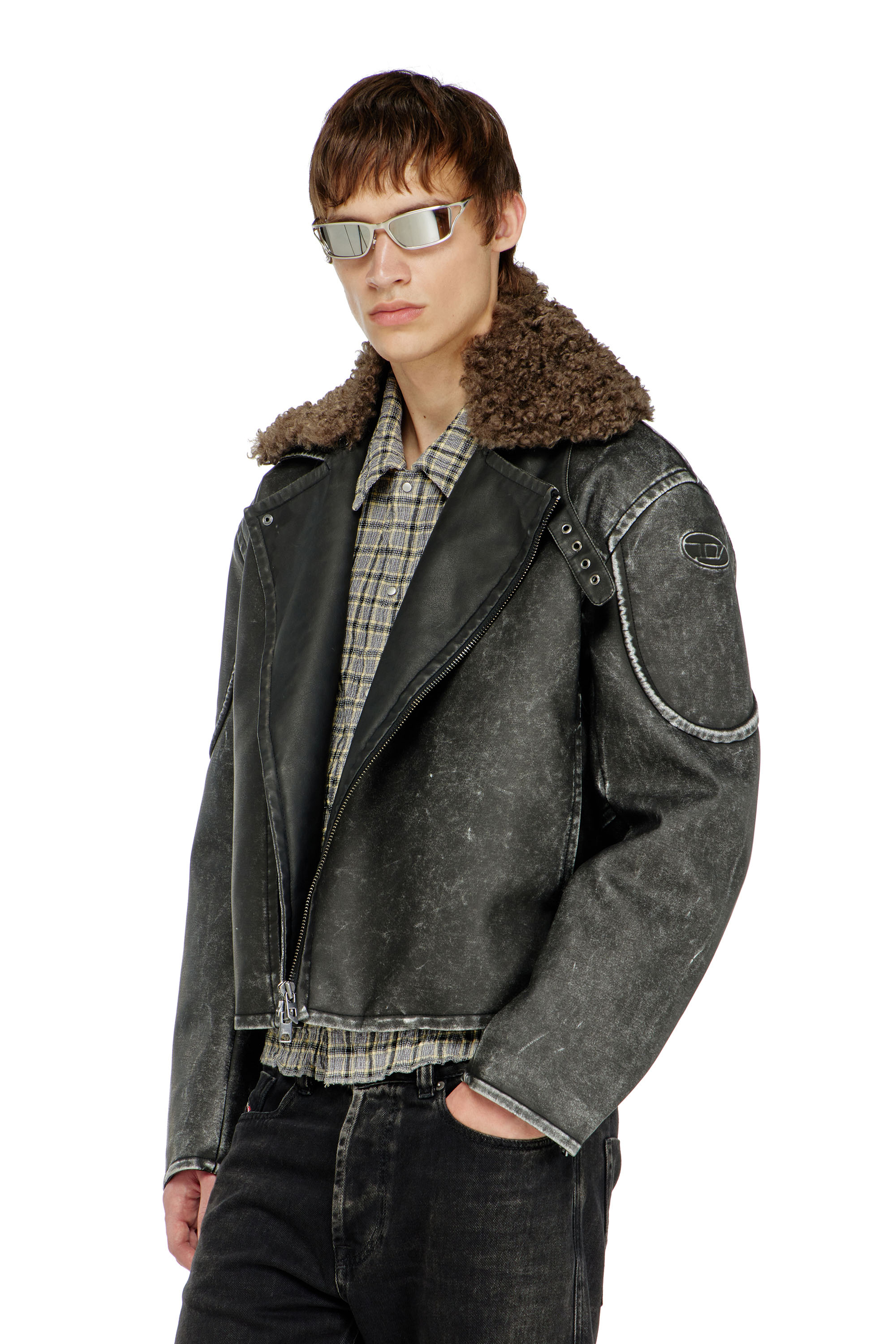 Diesel - W-ALEX, Chaqueta biker con cuello desmontable Hombre in Gris - 1