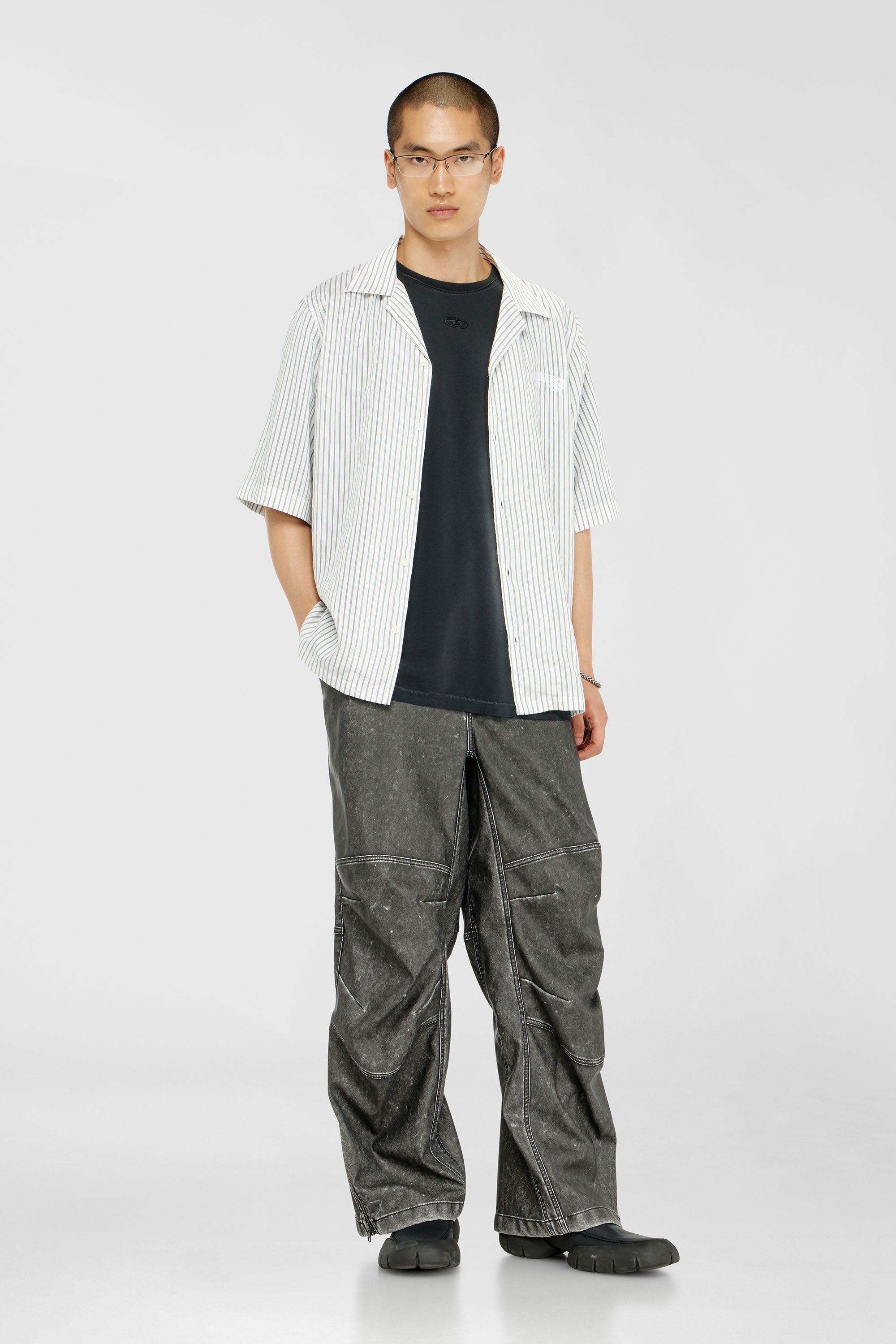 Diesel - T-POCK, Man's Faded T-shirt with ripped pocket detail in Black - 1