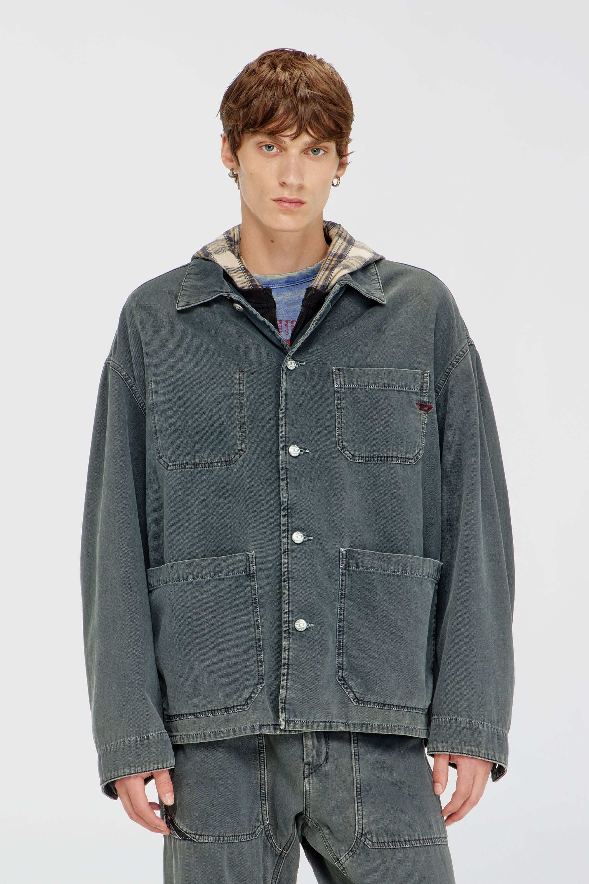 Diesel - D-STACK-U, Veste style utility en denim color&eacute; Mixte in Gris - 1