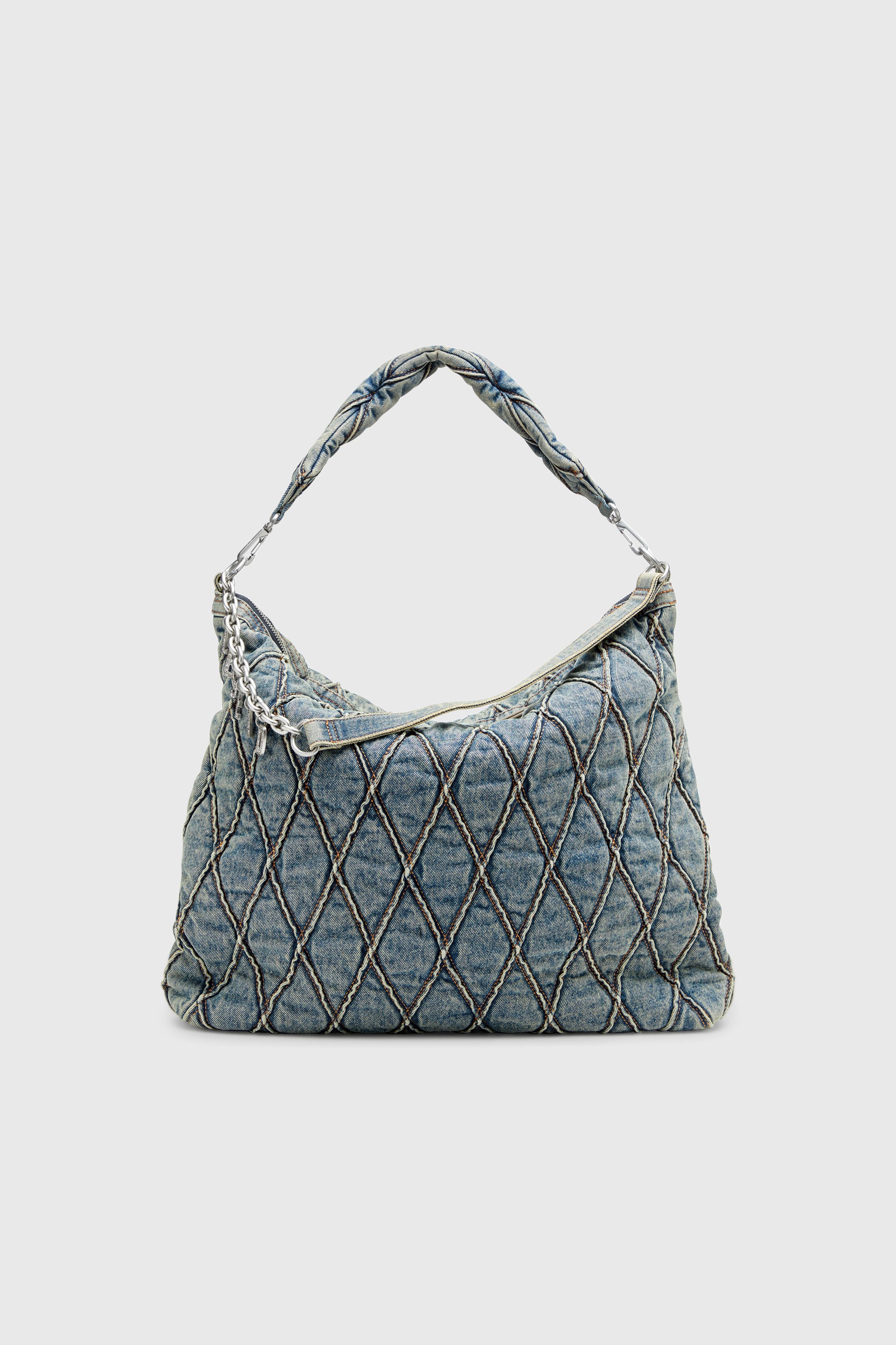 Diesel - CHARM-D HOBO, Charm-D-Bolso hobo grande en denim acolchado con motivo argyle Mujer in Azul marino - 1