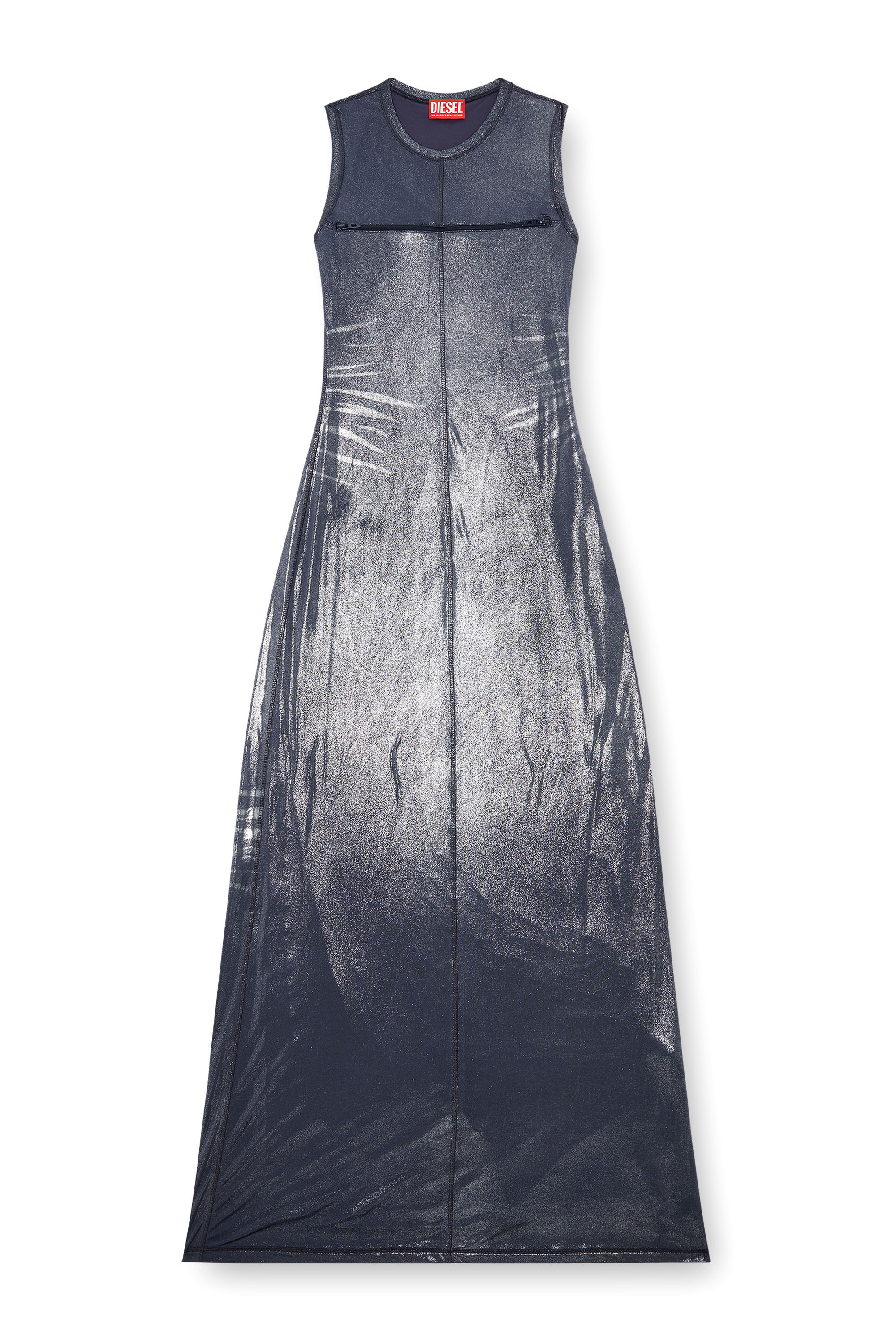 Diesel - D-VETY, Robe longue métallisée avec zip Femme in Bleu - 2