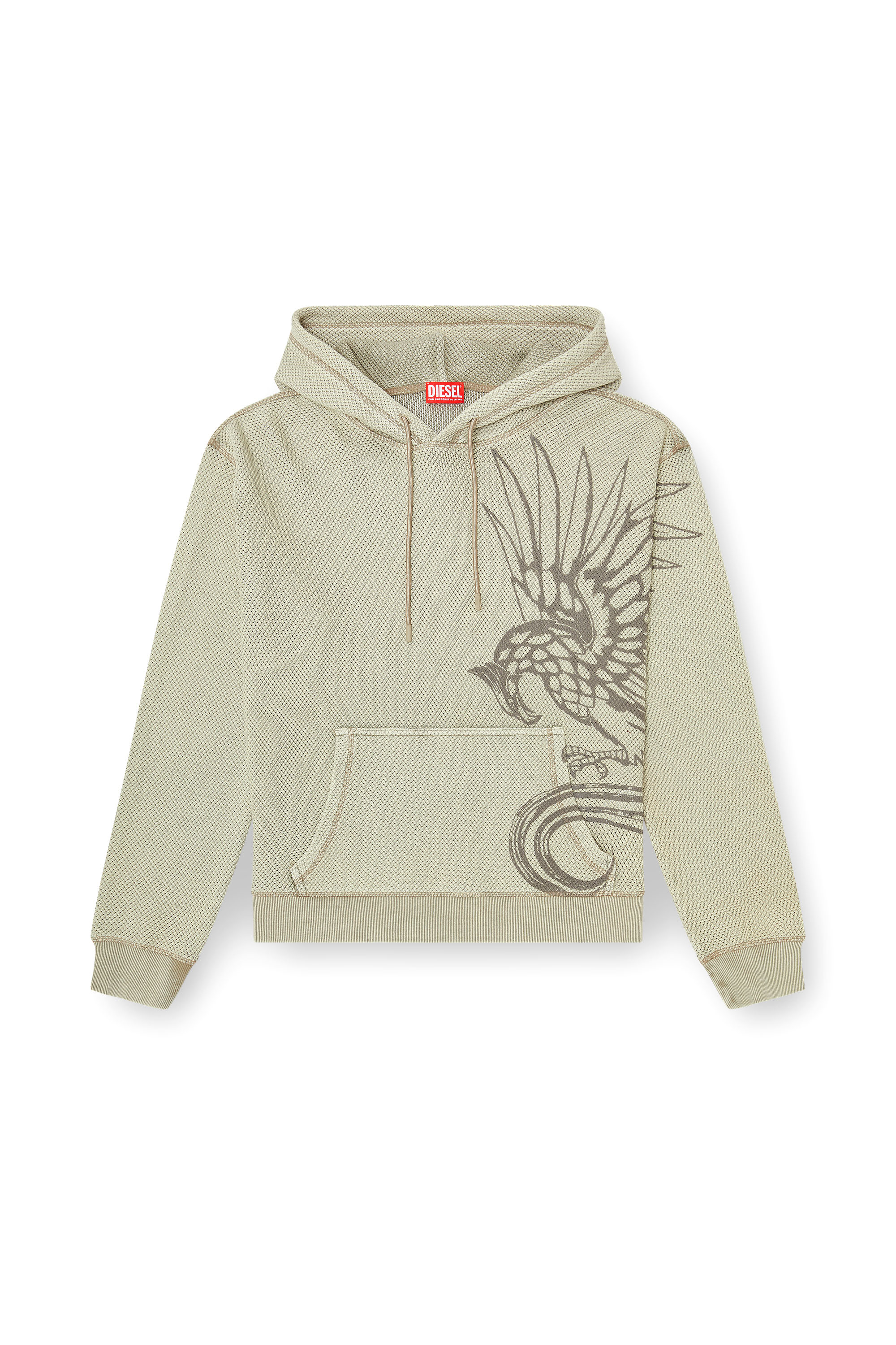 Diesel - S-NORM-HOOD-AA1, Male's Hoodie in textured cotton mesh in Beige - 2