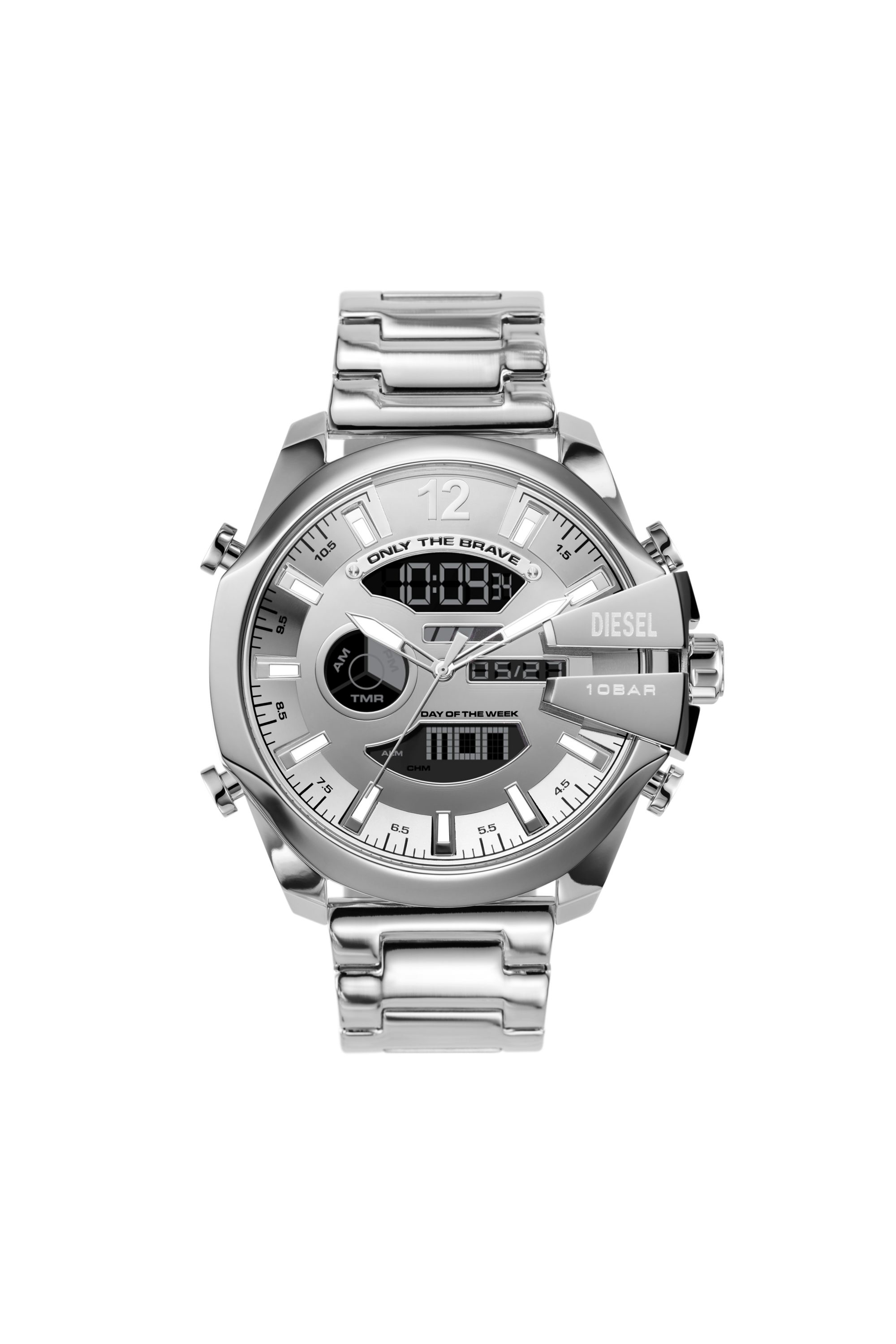 テニー Men's Mega Chief ana-digi stainless steel watch | Silver | Diesel
