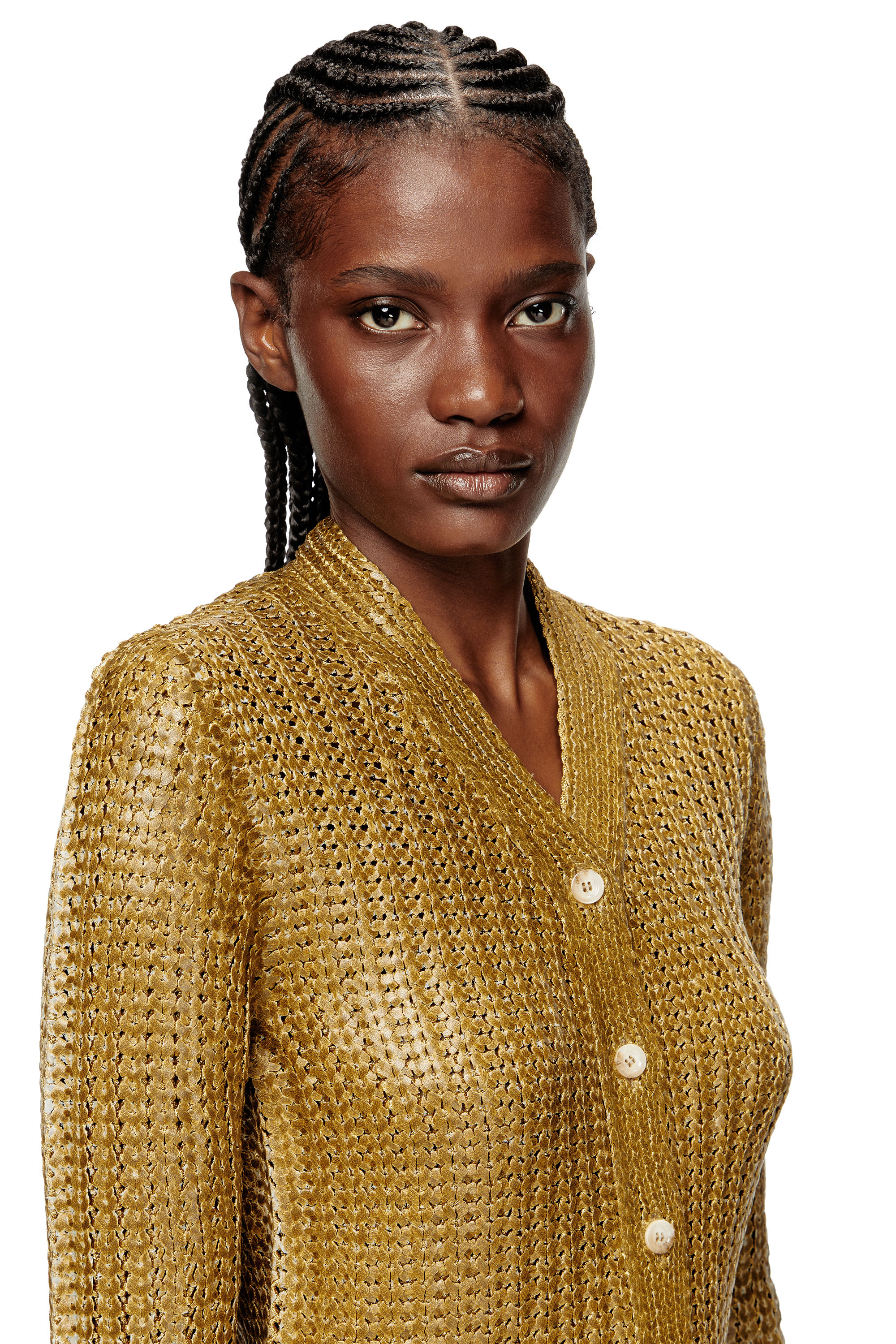 Diesel - M-MILLO, Female's Ribbed cardigan with shiny effect in Light Brown - 5