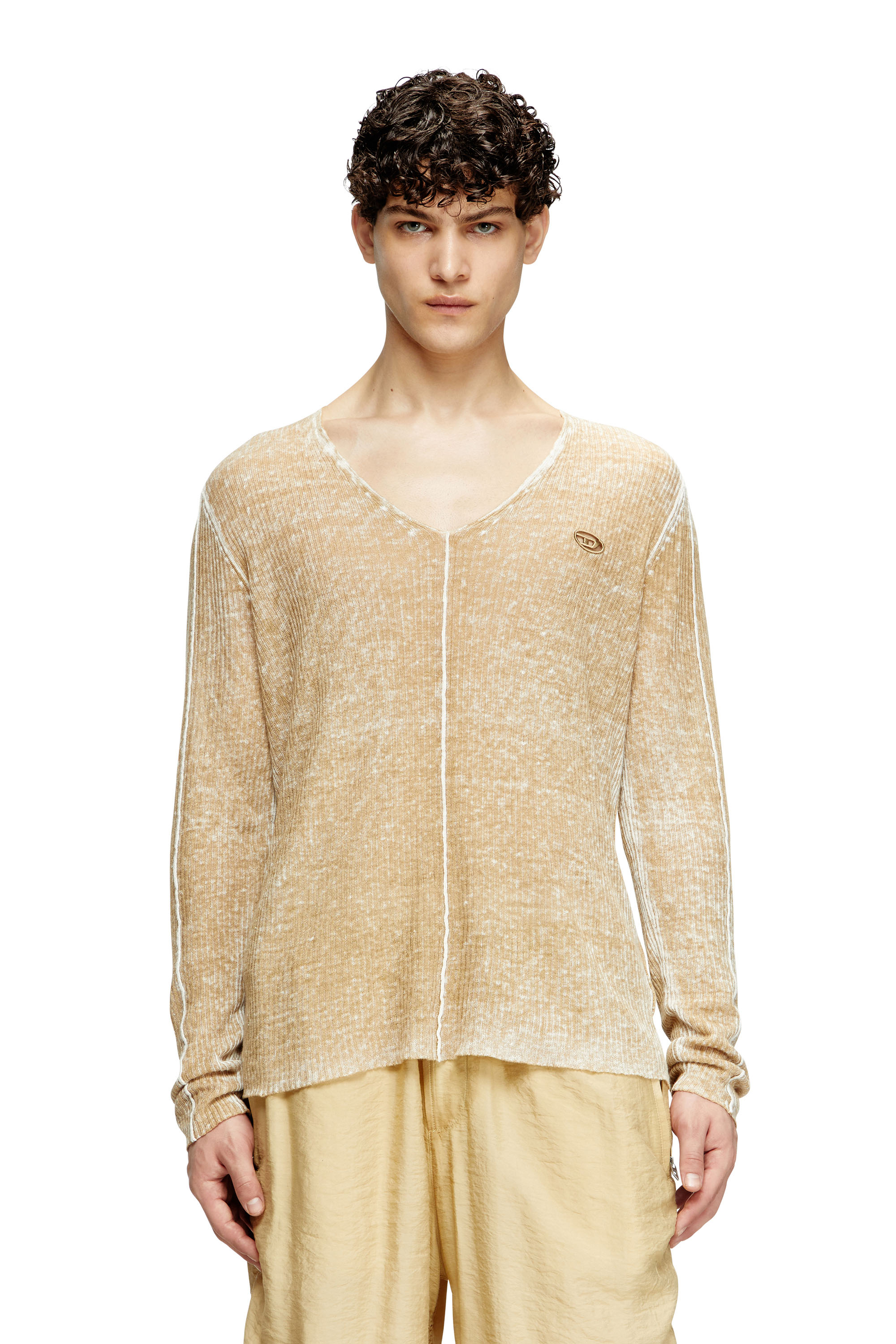 Diesel - K-ROBBEL, Pull à imprimé intérieur avec détail contrasté Homme in Beige - 3