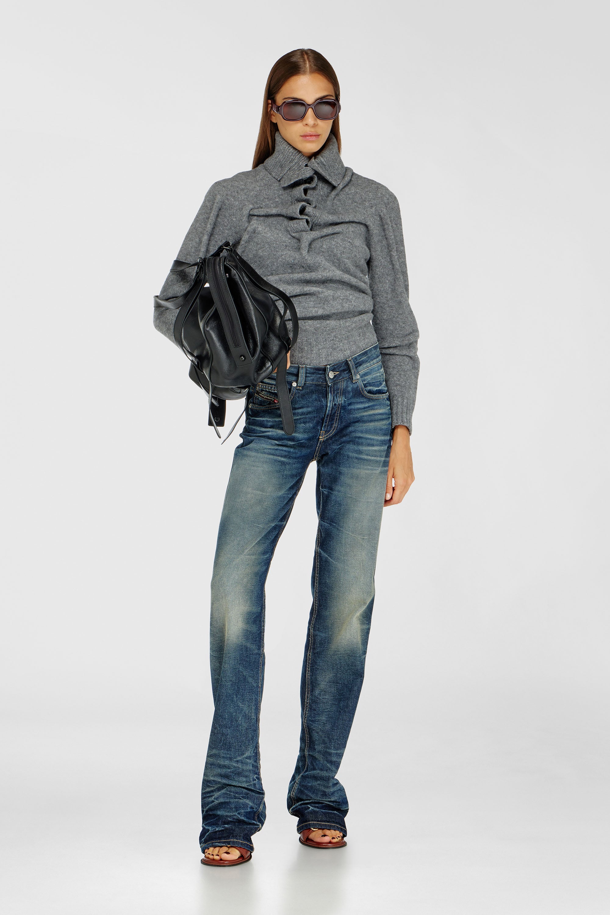 Diesel - M-AMARY, Jersey con cuello de botones en punto hervido arrugado Mujer in ToBeDefined - 2
