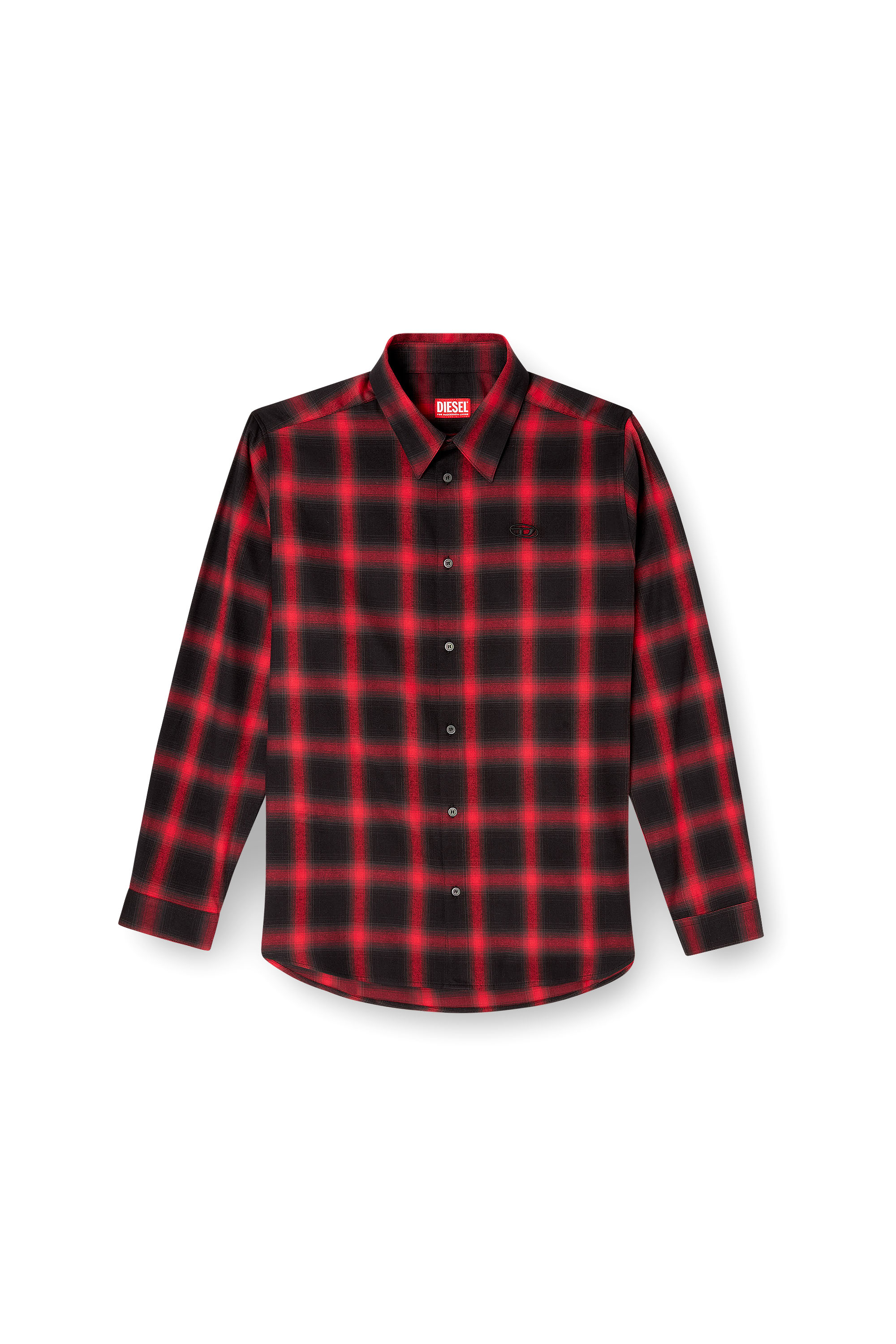 Diesel - S-SIMPLY-CHECK-HGBT, Male's Cotton shirt with embroidered logo in Black/Red - 2