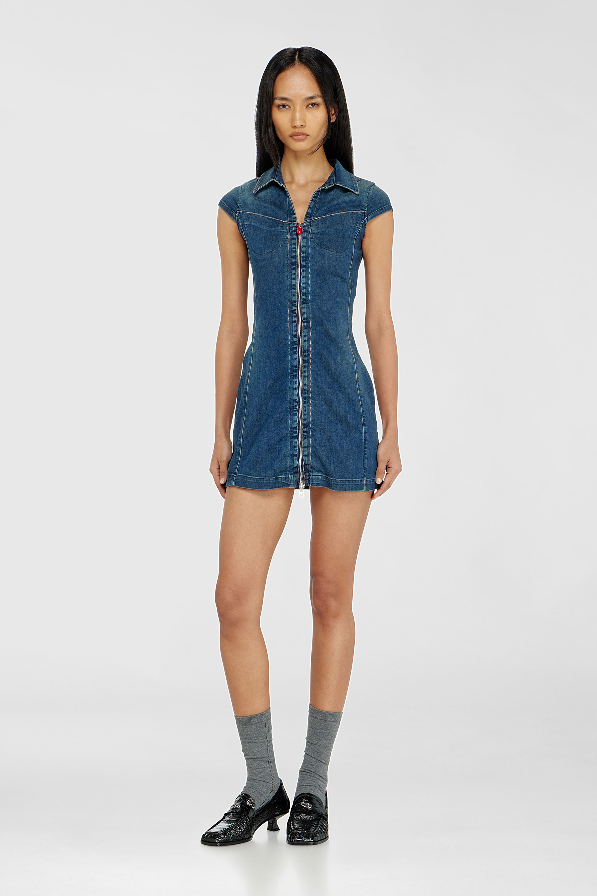 Diesel - DE-LORVYN-S, Woman's Denim shirt dress with full zip in Medium blue - 1