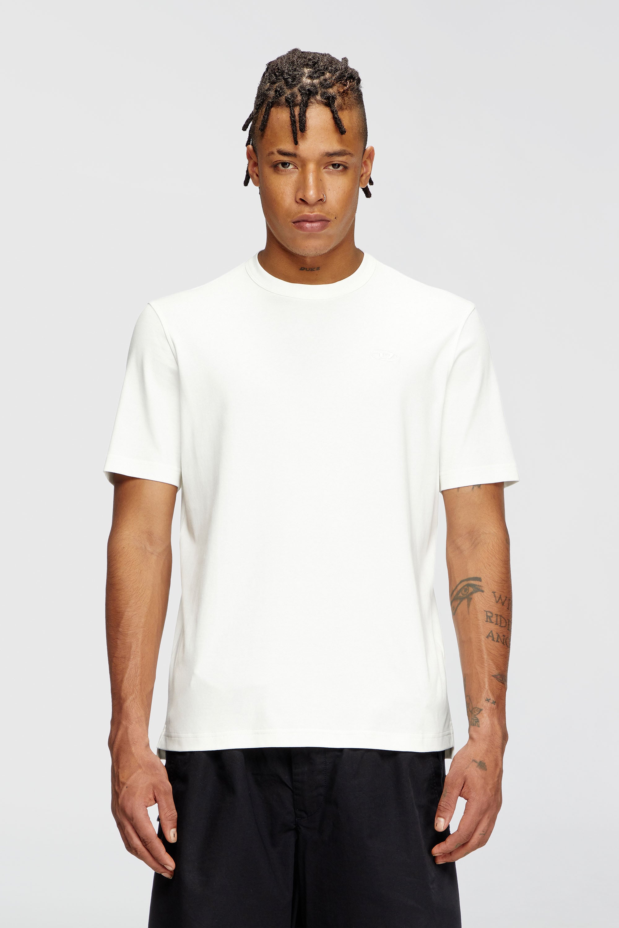 Diesel - T-ADJUST-SLITS-R17, Man's T-shirt with tonal logo embroidery in White - 1