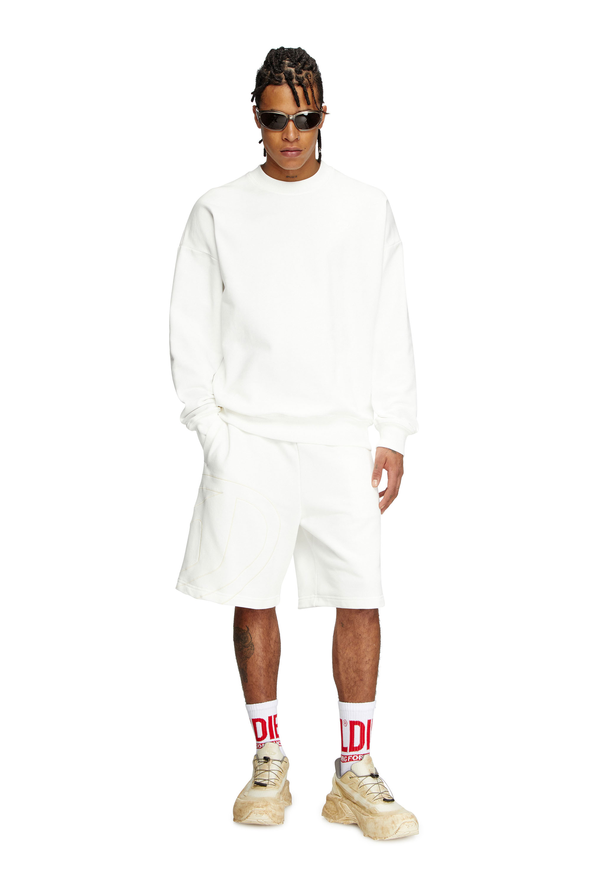 Diesel - P-CROW-MEGOVAL, Man's Sweat shorts with maxi D logo in White - 1