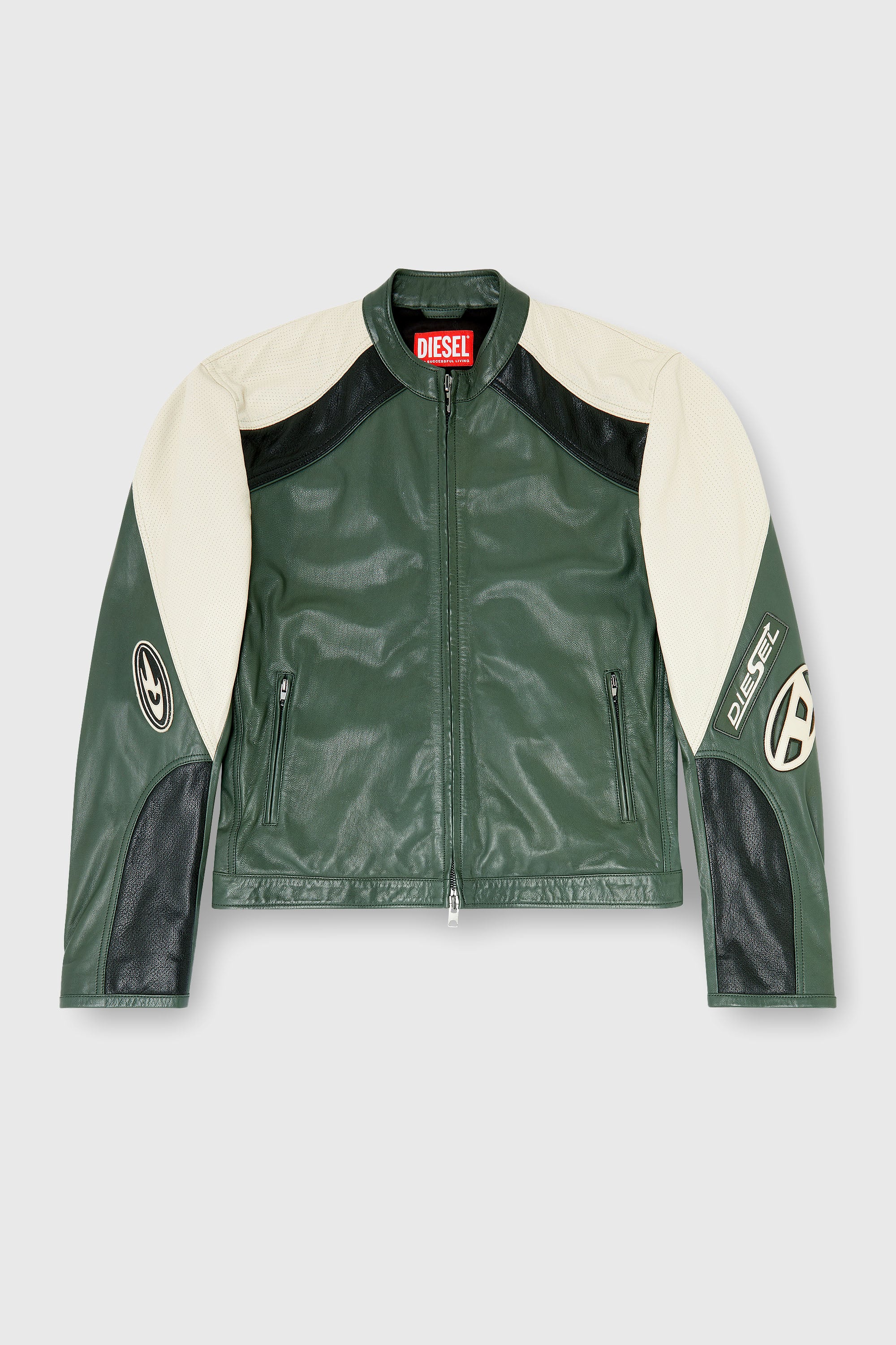 Diesel - L-AHTI, Veste biker en cuir perfor&eacute; bicolore Homme in Polychrome - 2