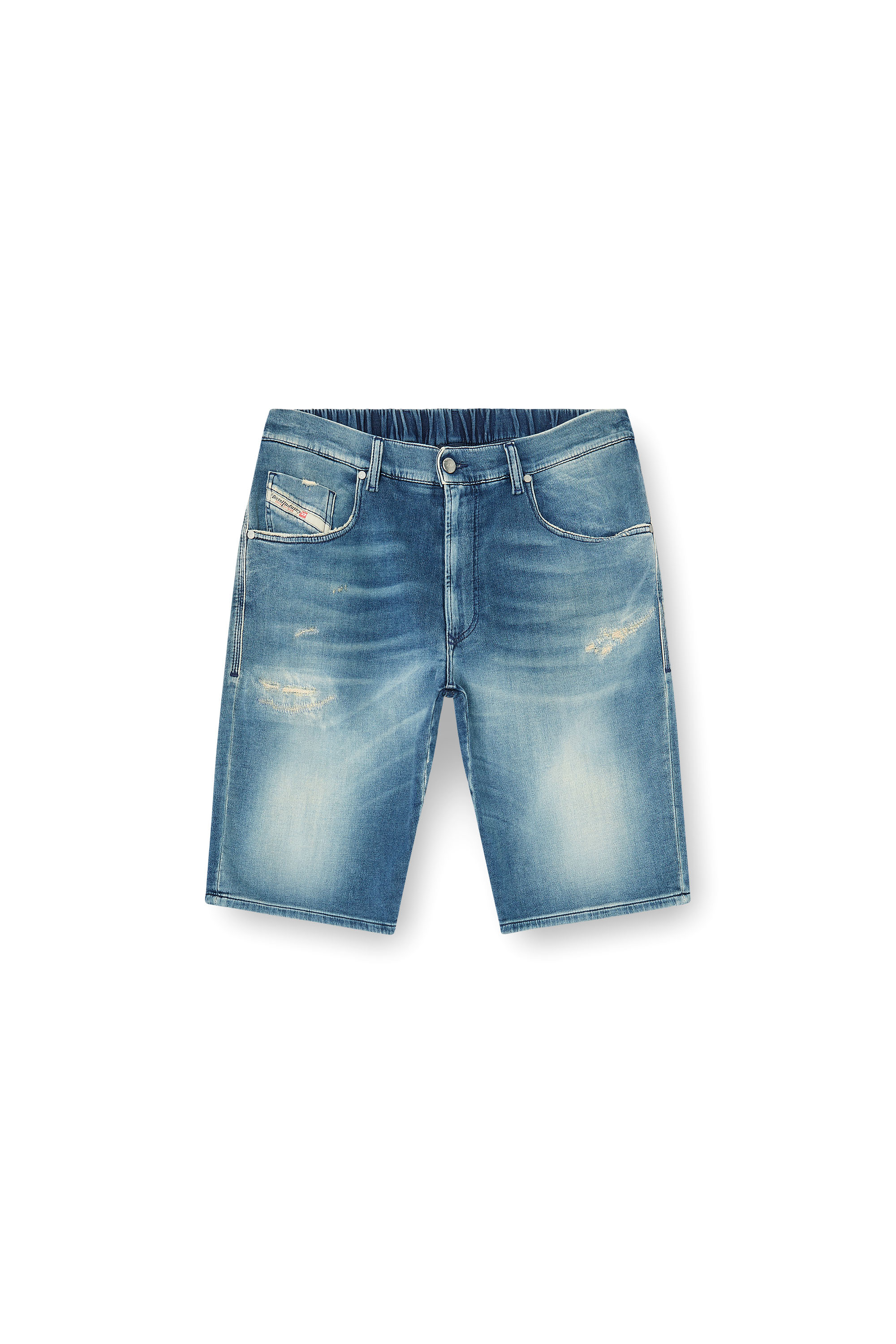 Diesel - 2033 D-KROOLEY-SHORT-BW JOGG, Short chino en JoggJeans &agrave; effet us&eacute; Homme in Bleu - 2