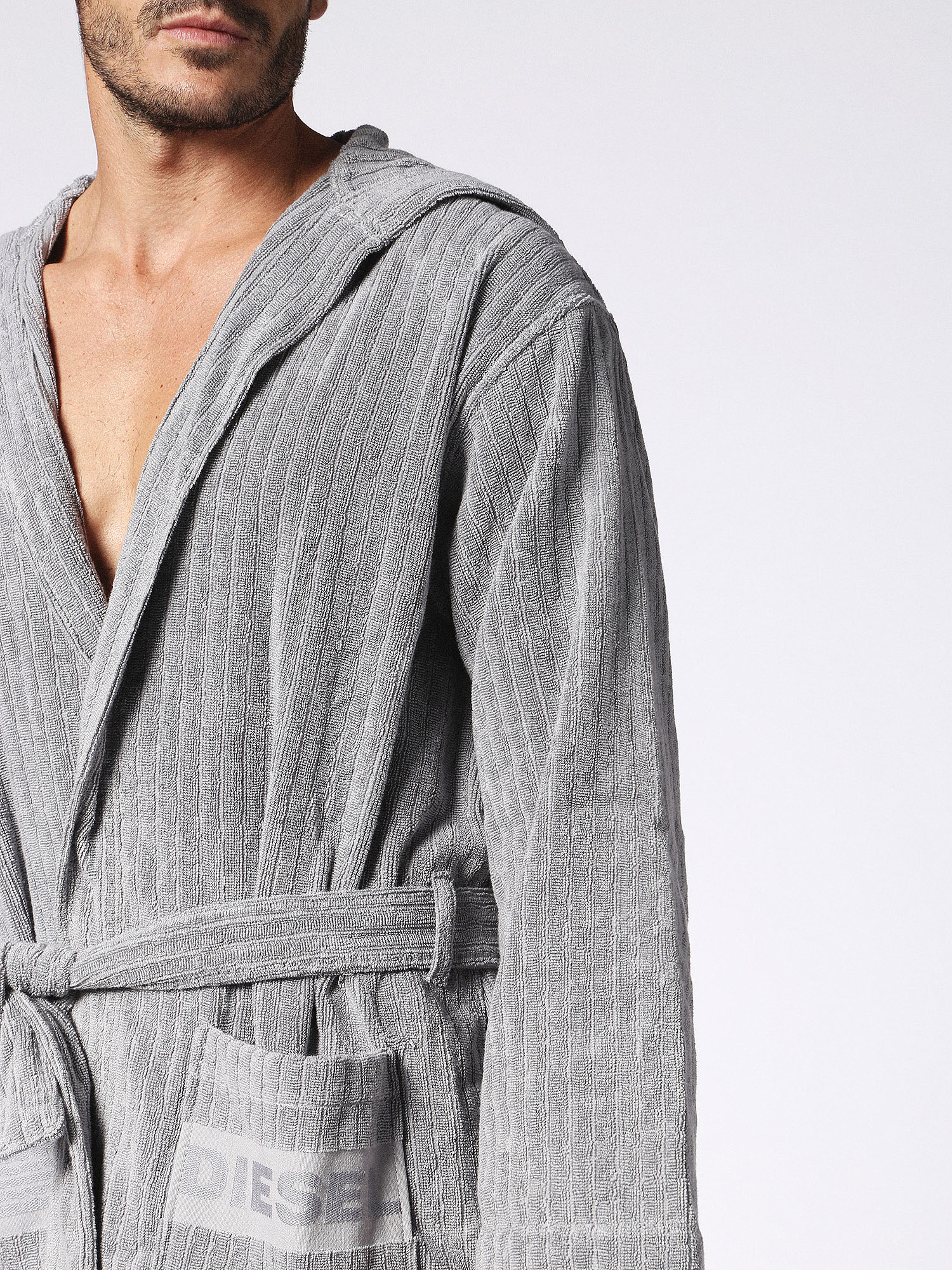 Diesel - 72344 SOLID size L/XL, Albornoz gris con bolsillos decorados, talla l/xl Unisex in Gris - 3