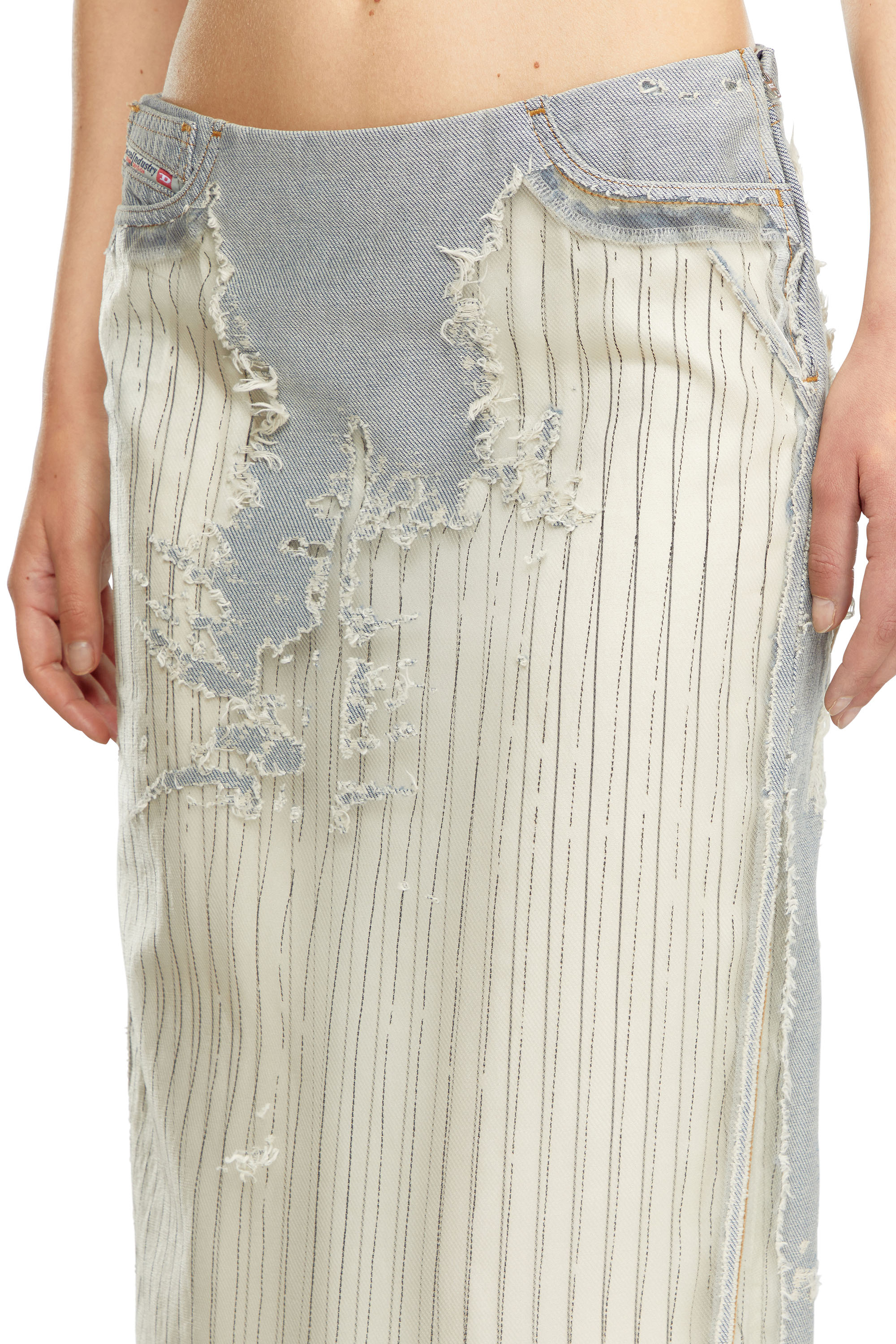 Diesel - DE-PIGO-FSE, Woman's Long skirt in pinstriped devor&eacute; denim in White - 6