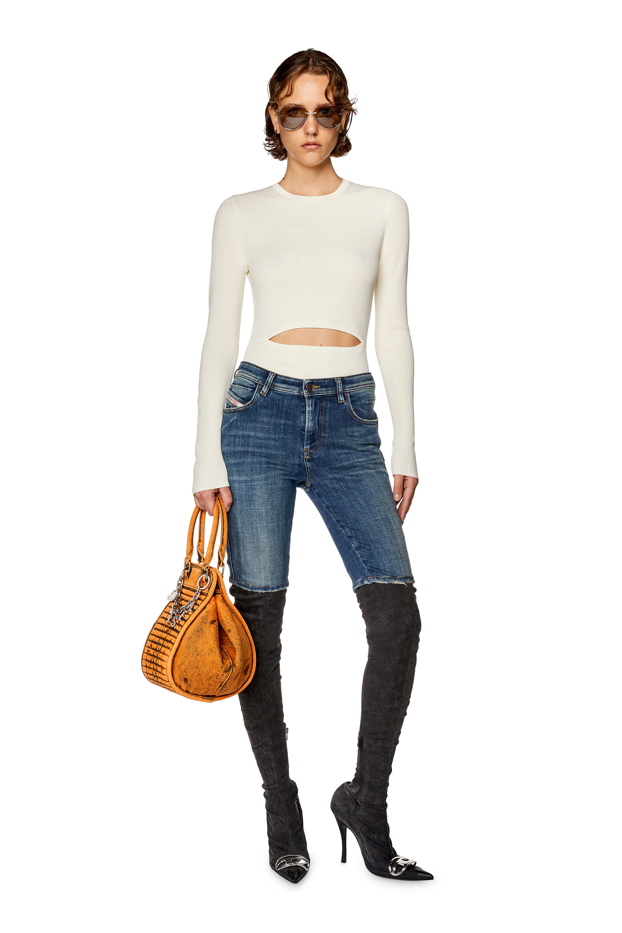 Diesel - M-PERIS, Woman's Wool-blend top with cut-out in White - 1