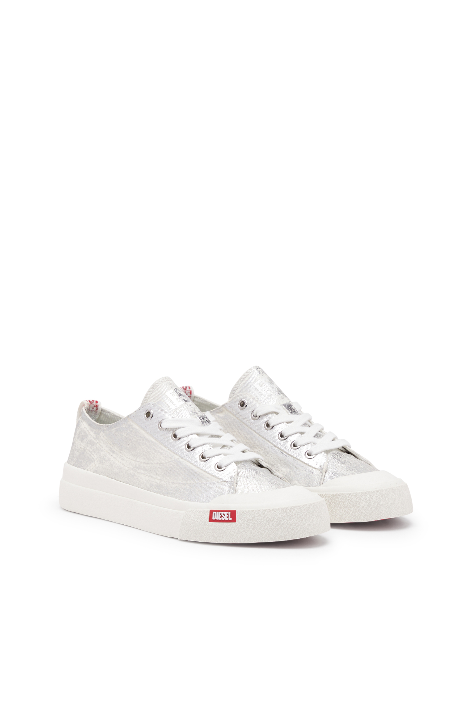 Diesel - S-ATHOS LOW W, Woman's S-Athos Low-Distressed sneakers in metallic canvas in Silver - 2