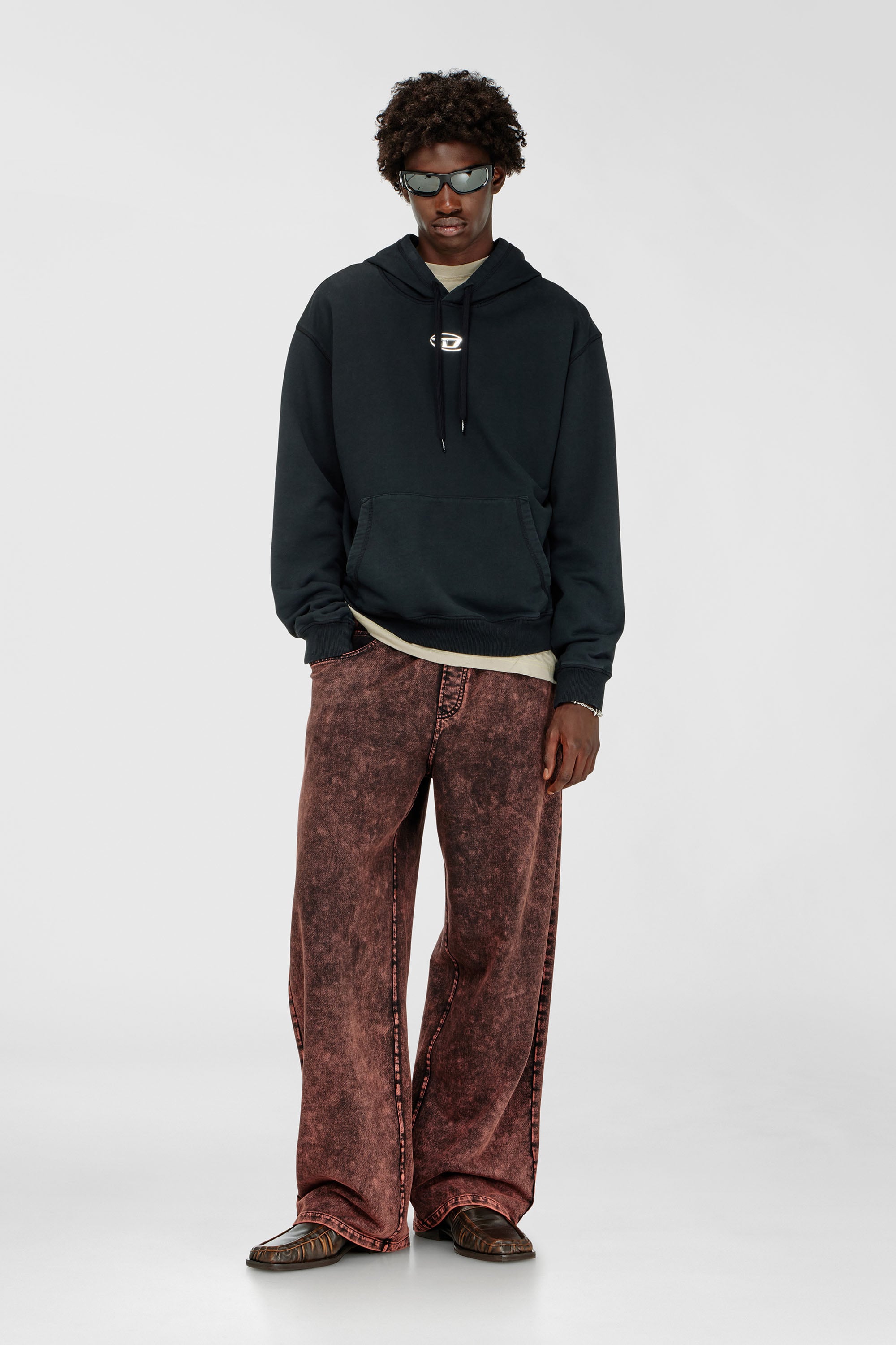 Diesel - S-NORM-HOOD-IOD, Sudadera con capucha de algod&oacute;n con Oval D met&aacute;lico. Hombre in Negro - 1