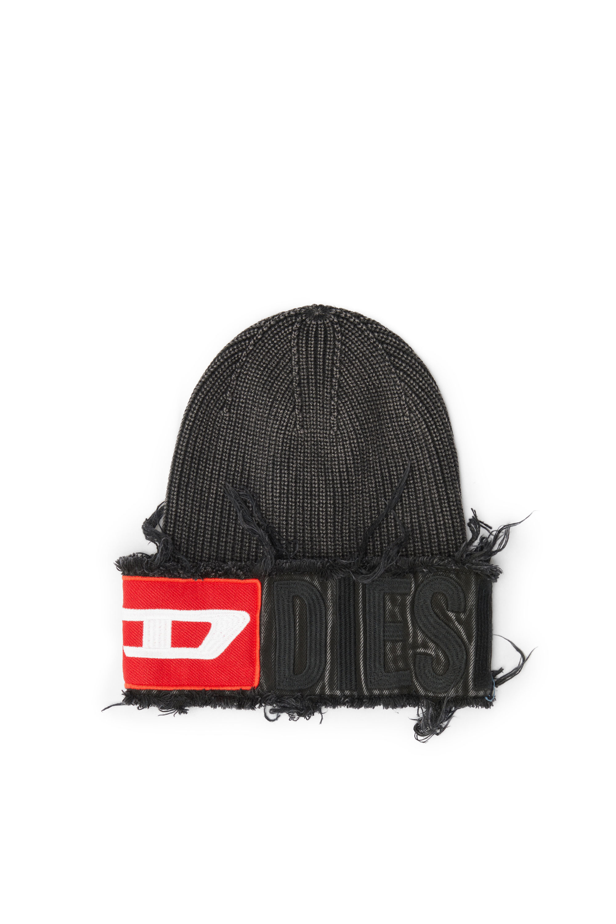 Diesel - K-FROK, Gorro con efecto denim y atrevido detalle de parche Unisex in Negro - 1
