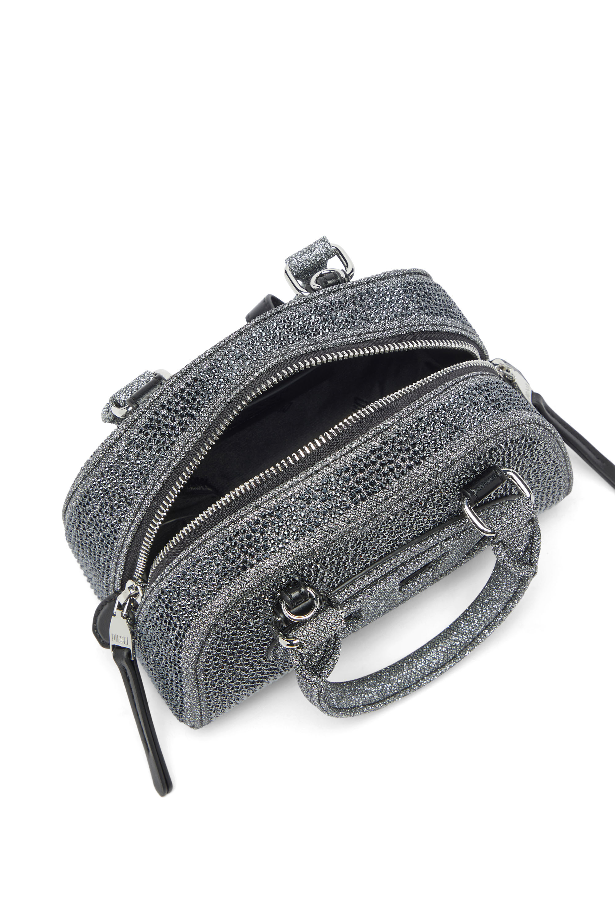 Diesel - 1DR DOME CROSSBODY, 1DR Dome - Peque&ntilde;o bolso bandolera en crystal Lurex Mujer in Negro - 3