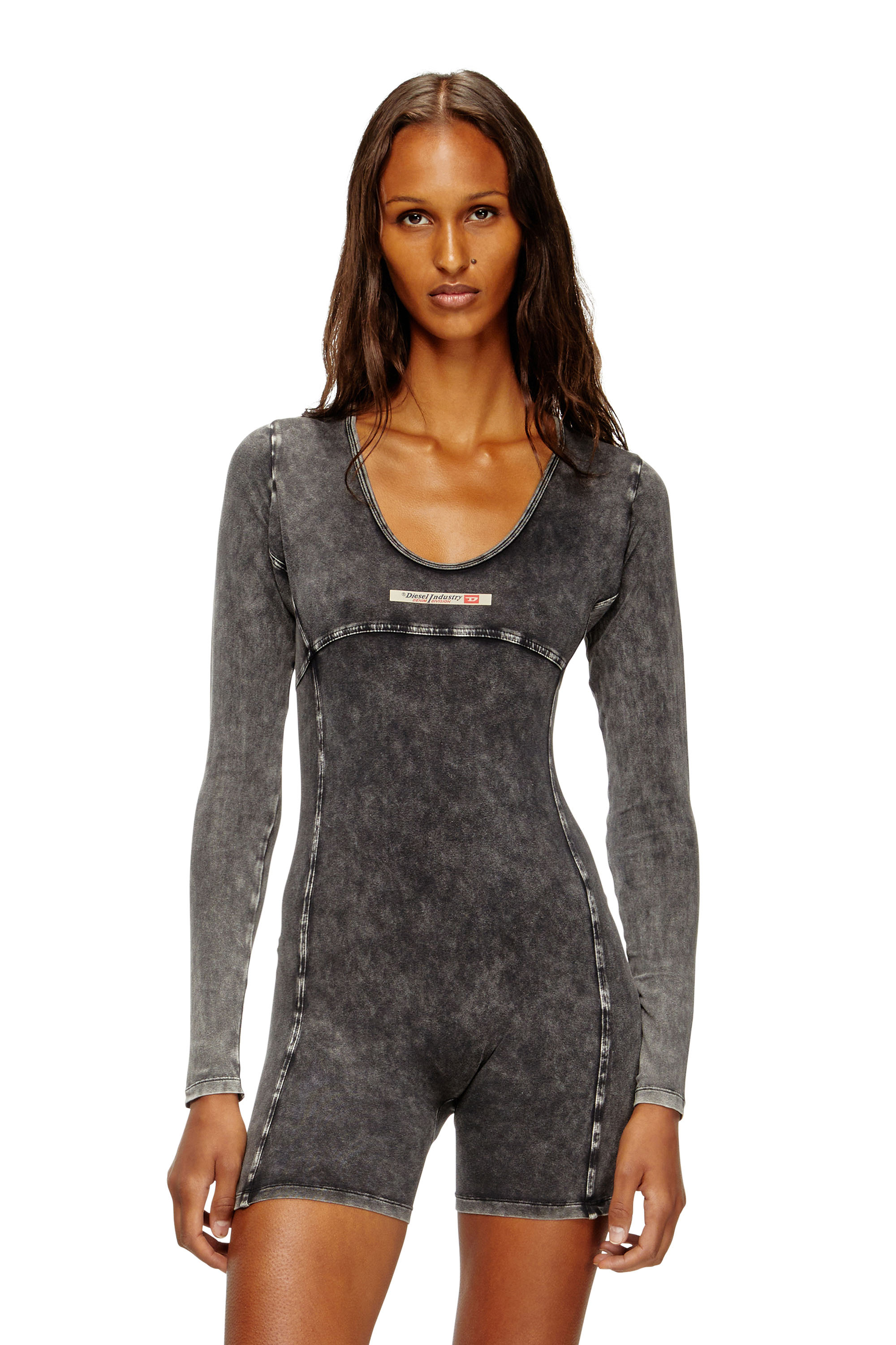 Diesel - KARIM-DNM, Female's Playsuit in denim-effect jersey in Black - 1