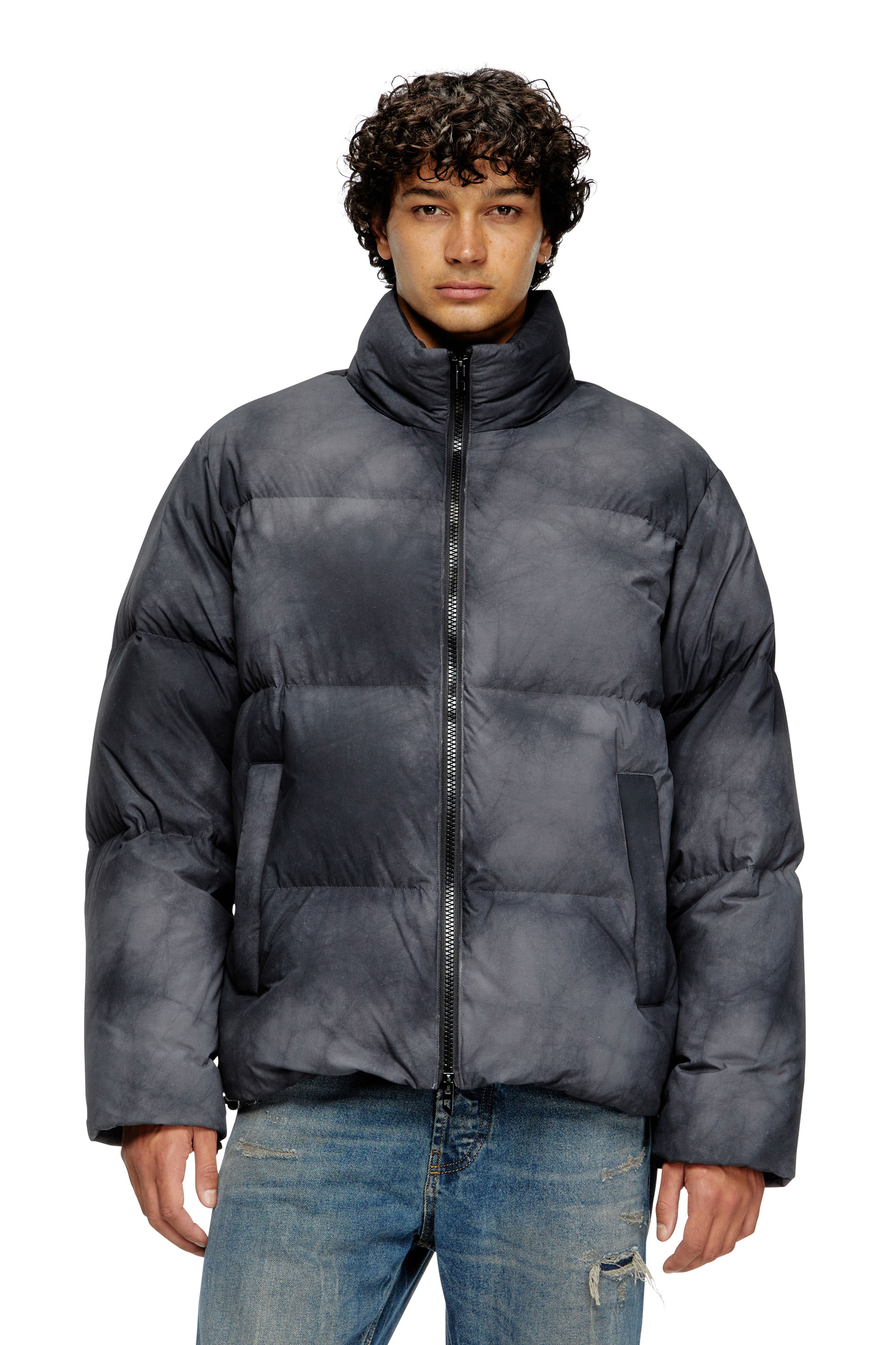 Diesel - W-RAVEEL, Man's Hooded down jacket in patchy nylon in Black - 1