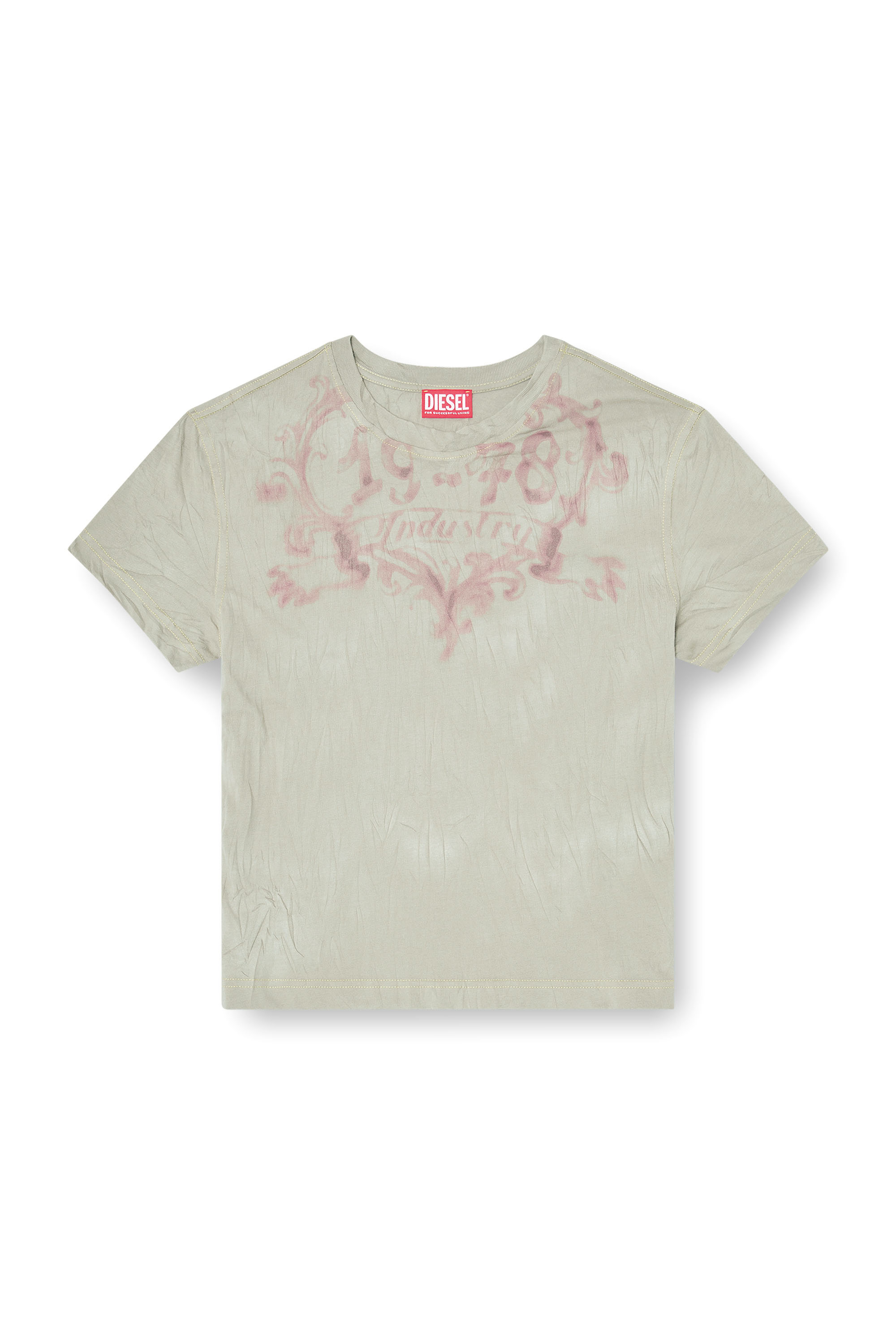 Diesel - T-ILA-AA5, Woman's Cotton T-shirt with graphic print in Beige/Pink - 3
