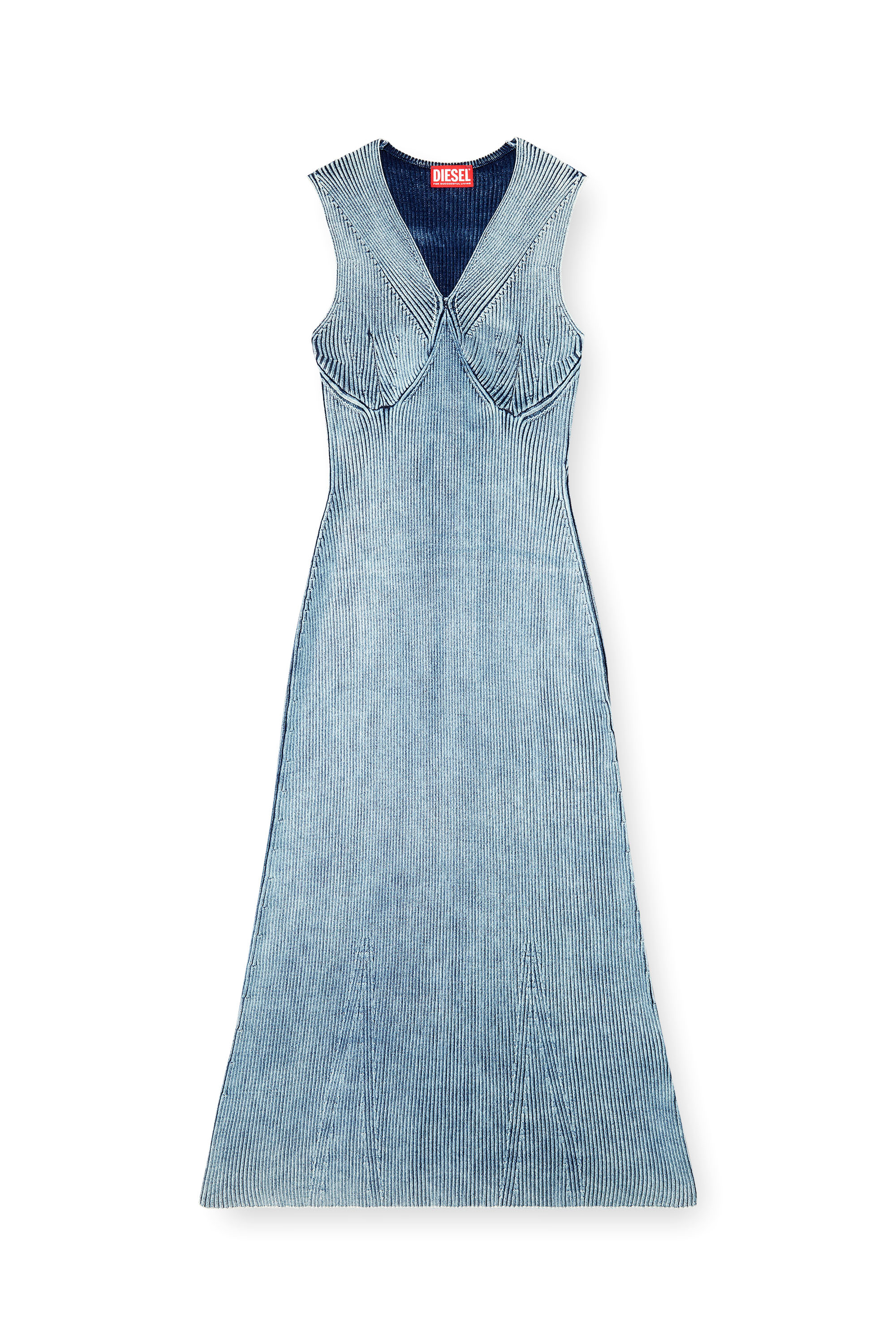Diesel - M-MILONG, Robe midi en fil de denim à effet brillant Femme in Bleu - 2