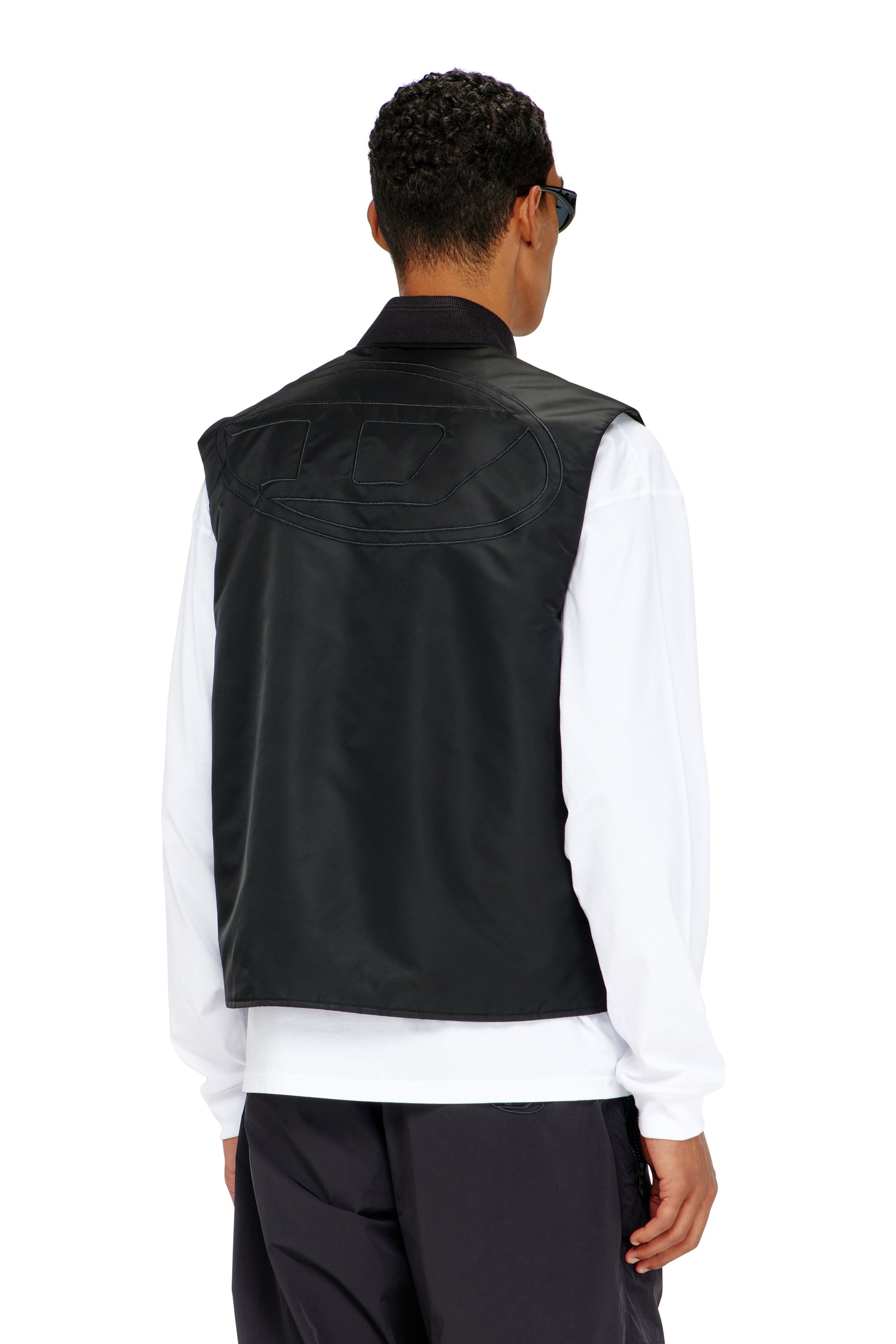 Diesel - W-TYPE-D1-SL, Man's Padded satin vest with Oval D embroidery in Black - 4