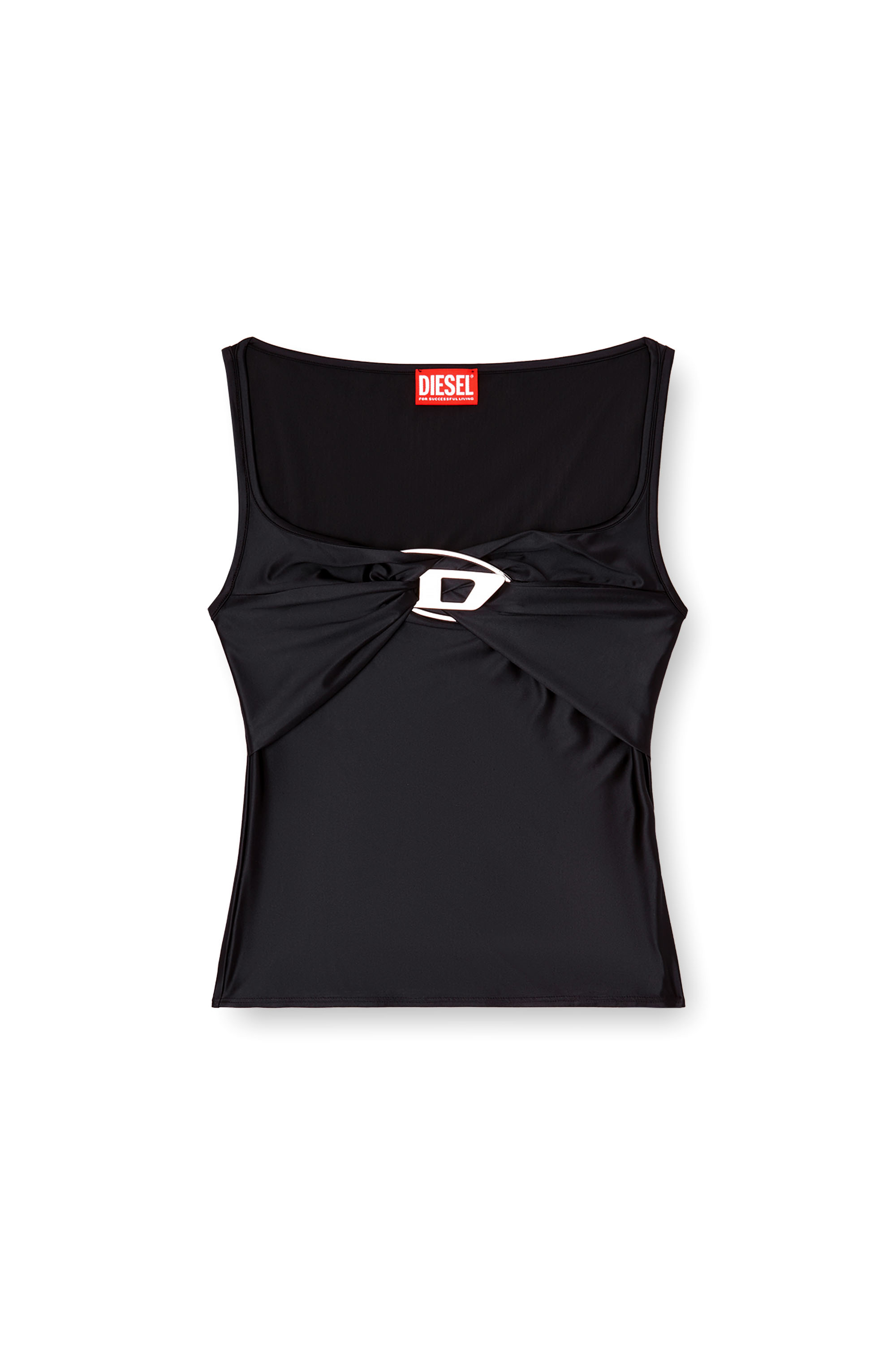 Diesel - T-AMAI, Haut en jersey en nylon avec fronces Femme in Noir - 3