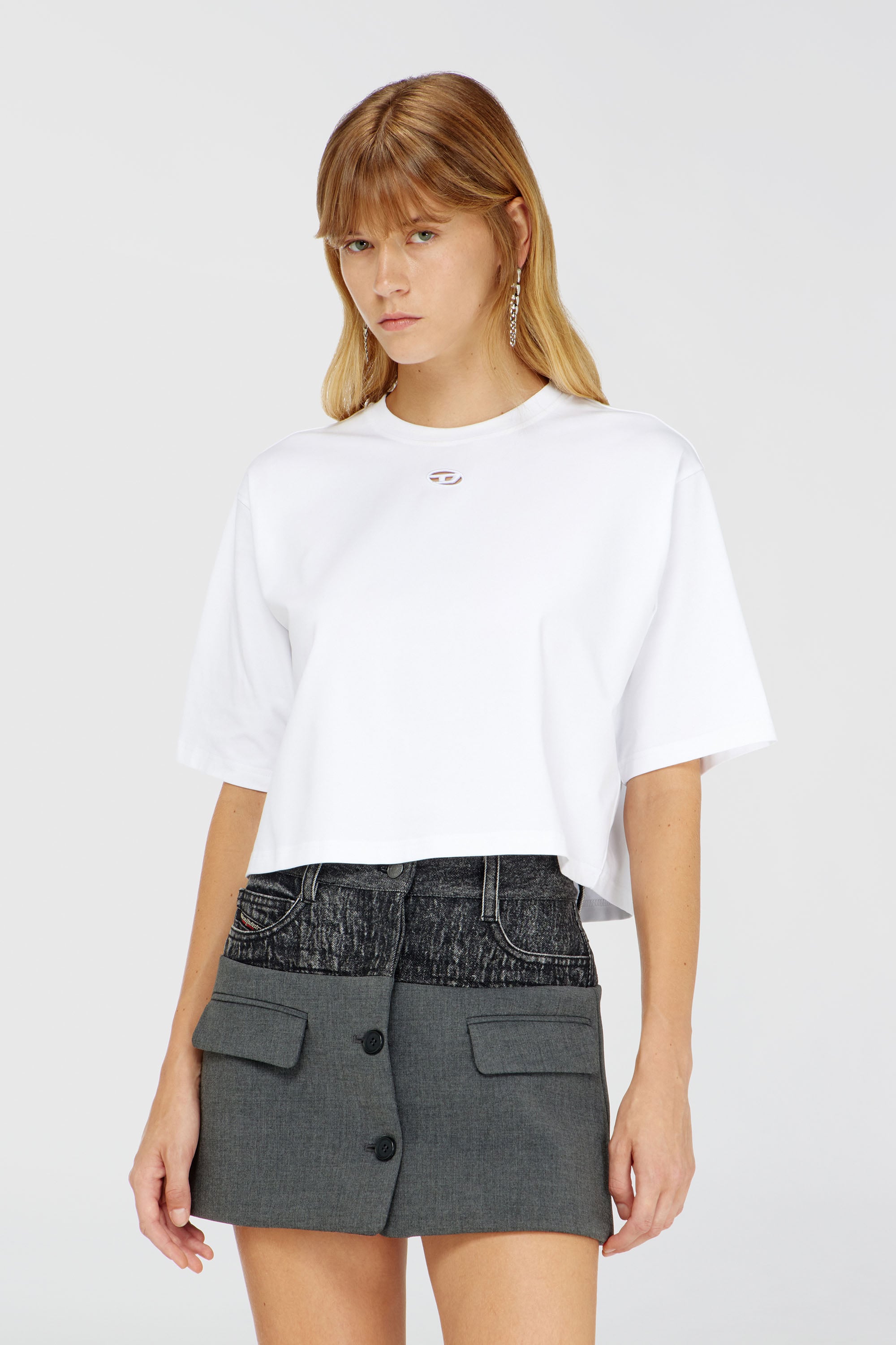 Diesel - T-CORT-OD, Woman's T-shirt with cut-out embroidered logo in White - 1