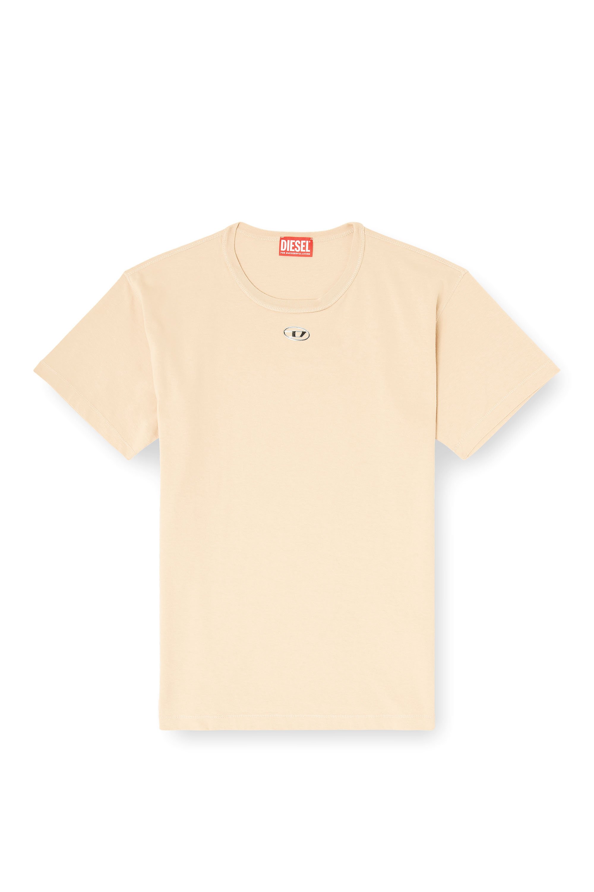 Diesel - T-NORMY-OD-S1, Camiseta de algod&oacute;n con Oval D met&aacute;lico Mujer in Beige - 3