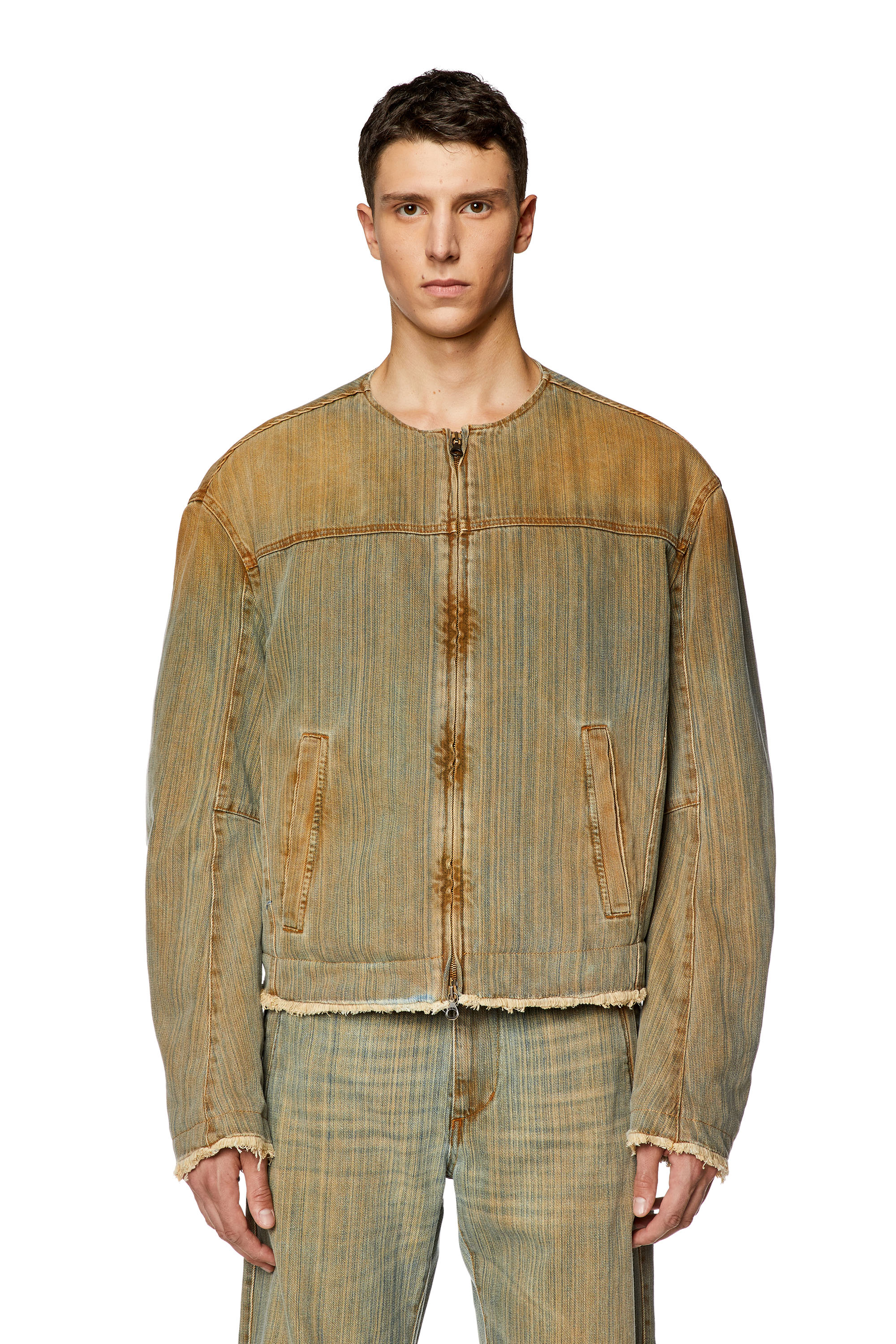 Diesel - D-MARGE-FSD, Man's Zipped jacket in streaky denim in Beige/Blue - 5