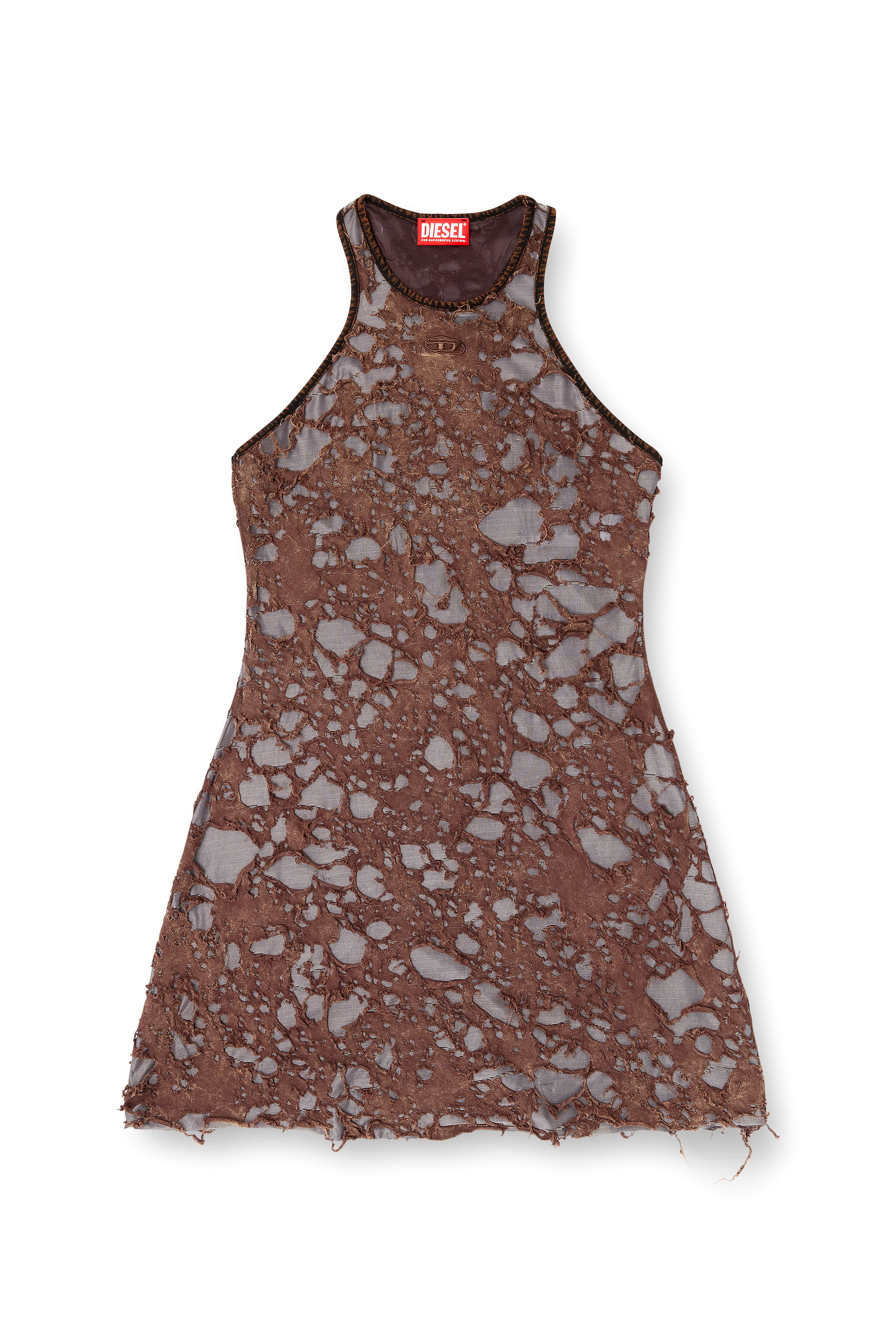 Diesel - D-ILMY, Robe en jersey effet destroy Femme in Marron - 2