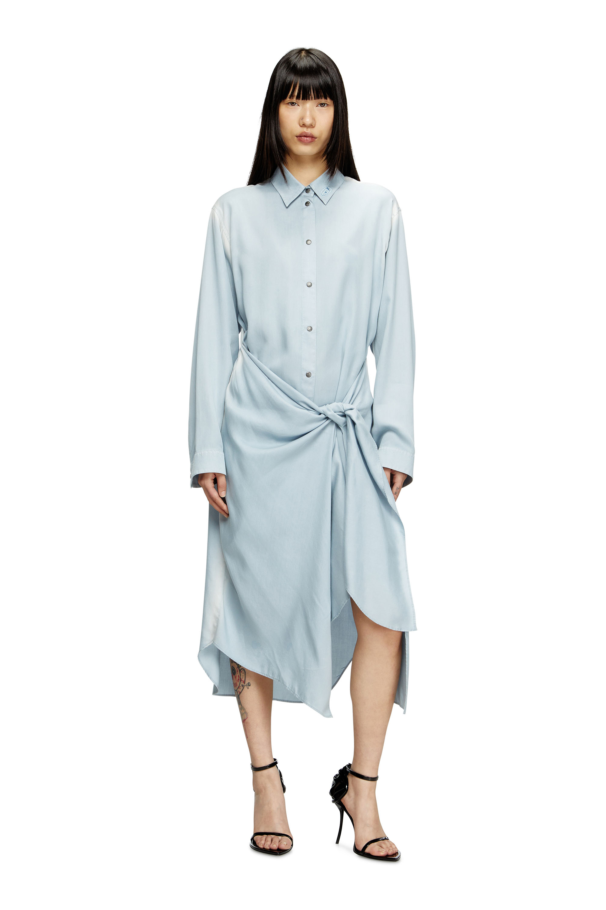 Diesel - D-ILETTA-R1, Woman's Wrap shirt dress in treated twill in Light Blue - 2