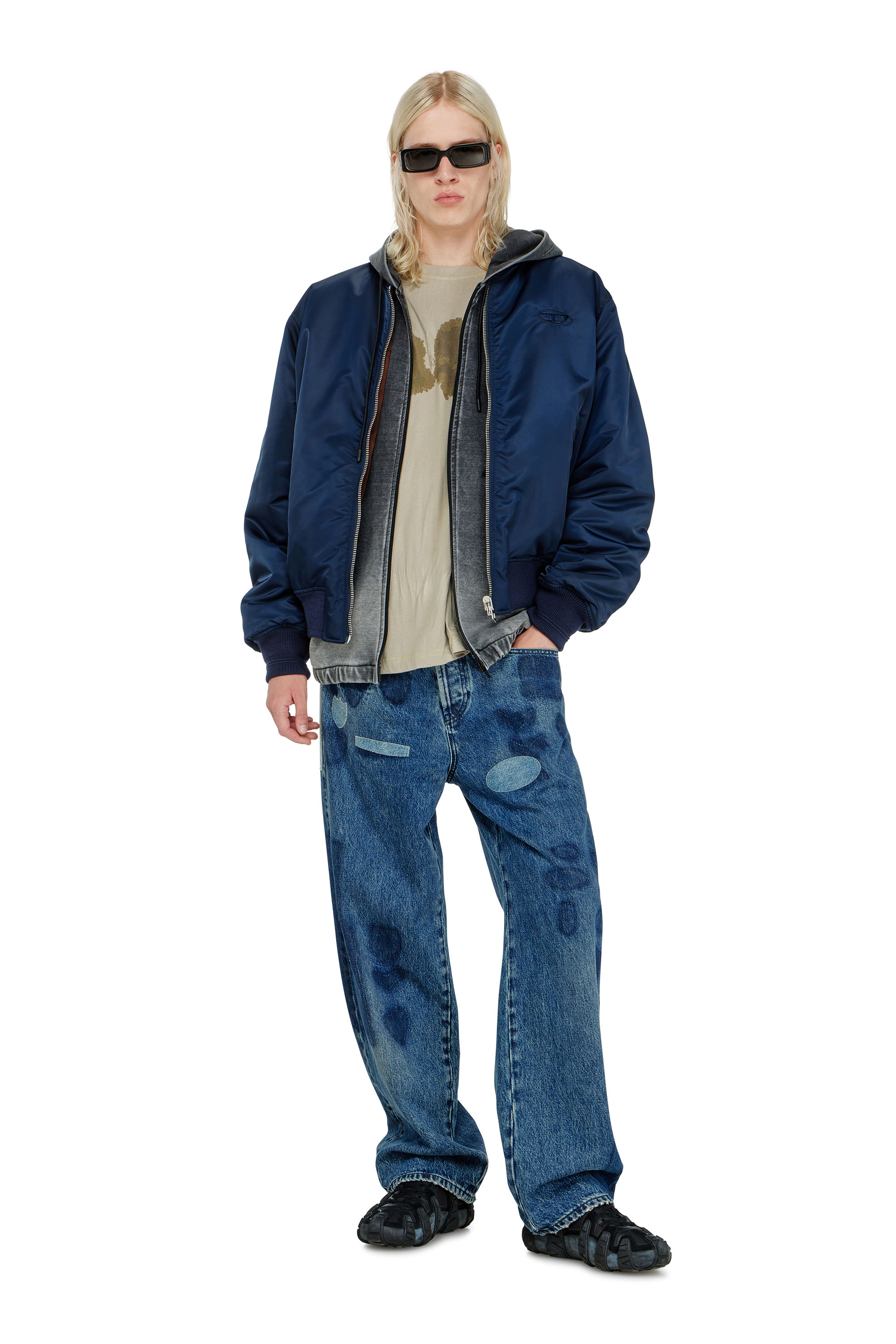 Diesel - W-TYPE-D1, Man's Padded bomber jacket with Oval D embroidery in Navy Blue - 1