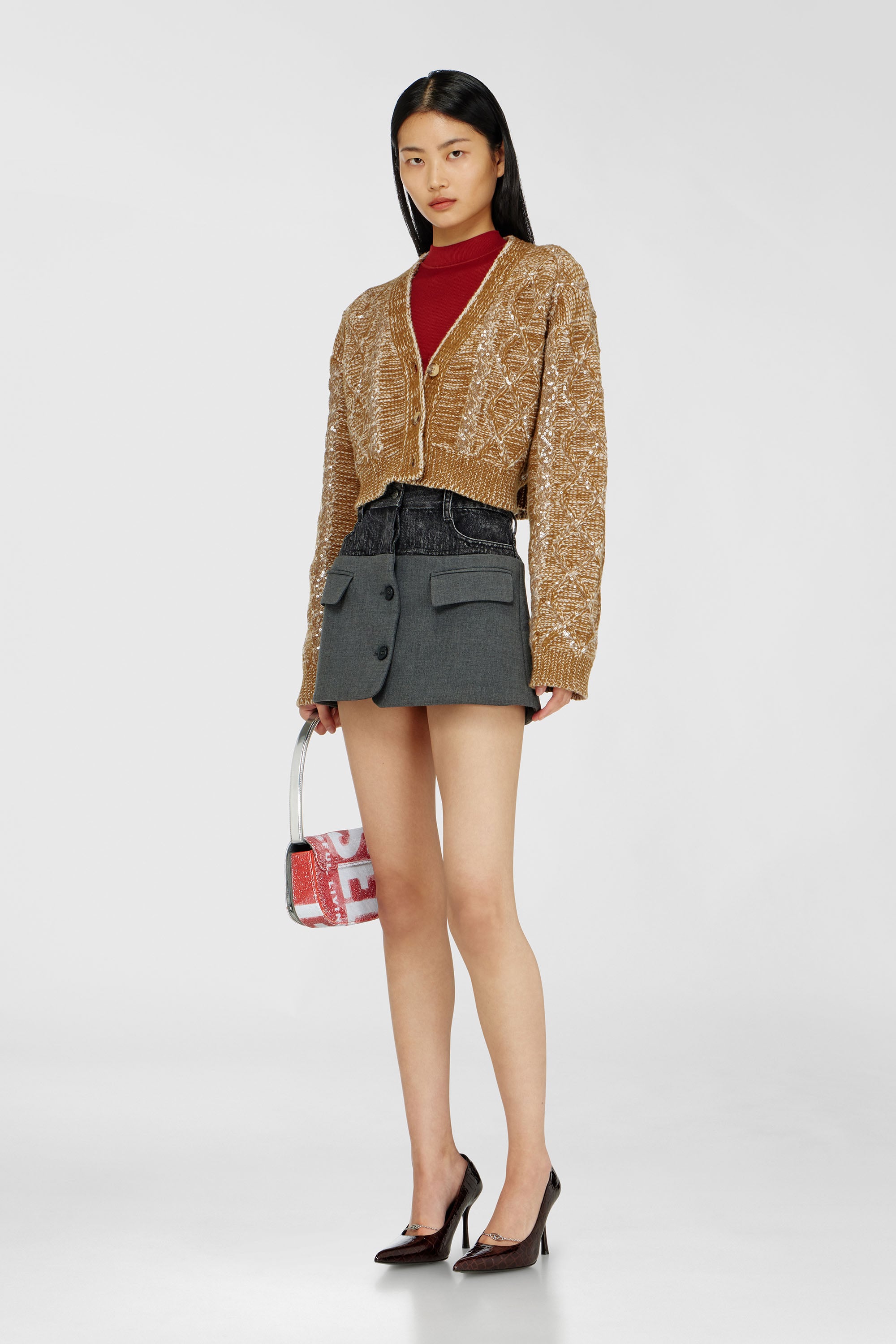 Diesel - O-DYLIC, Female's Denim mini with tailored section in Dark Grey - 2