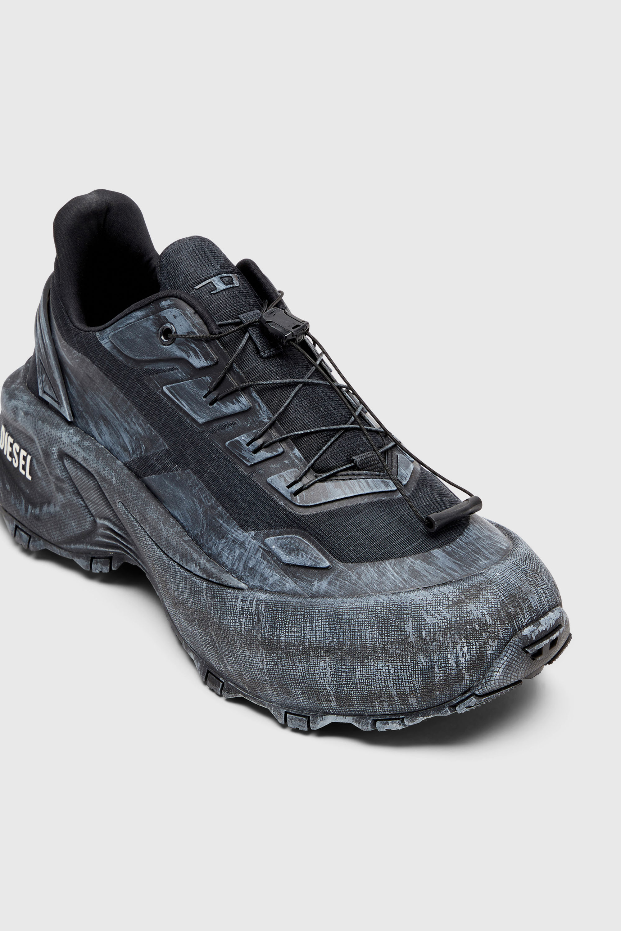 Men's D-Cage-Distressed chunky sneakers in ripstop | Black | Diesel US