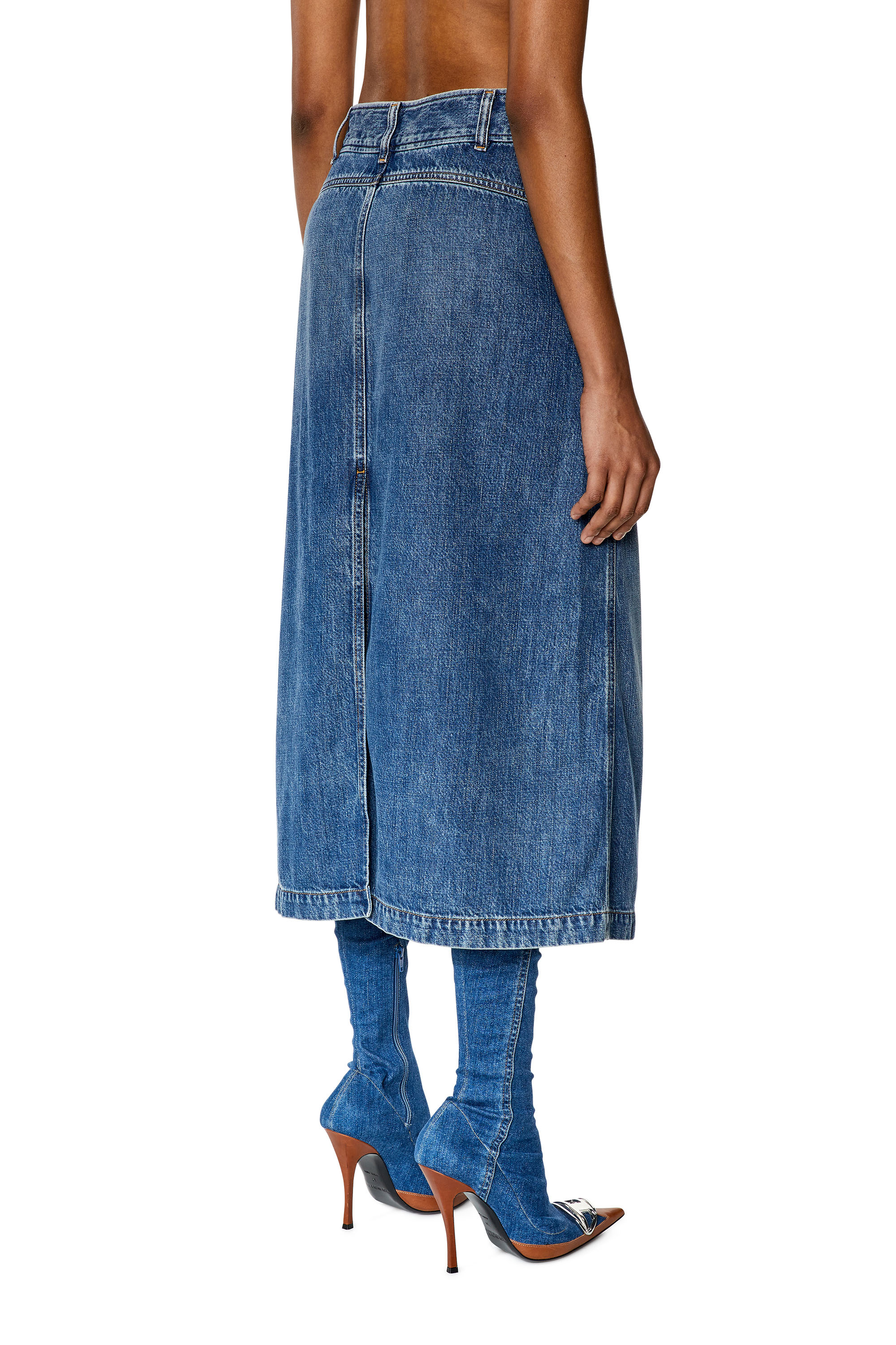 Diesel - DE-YINKA, Woman's Denim midi skirt with slit in Medium blue - 4