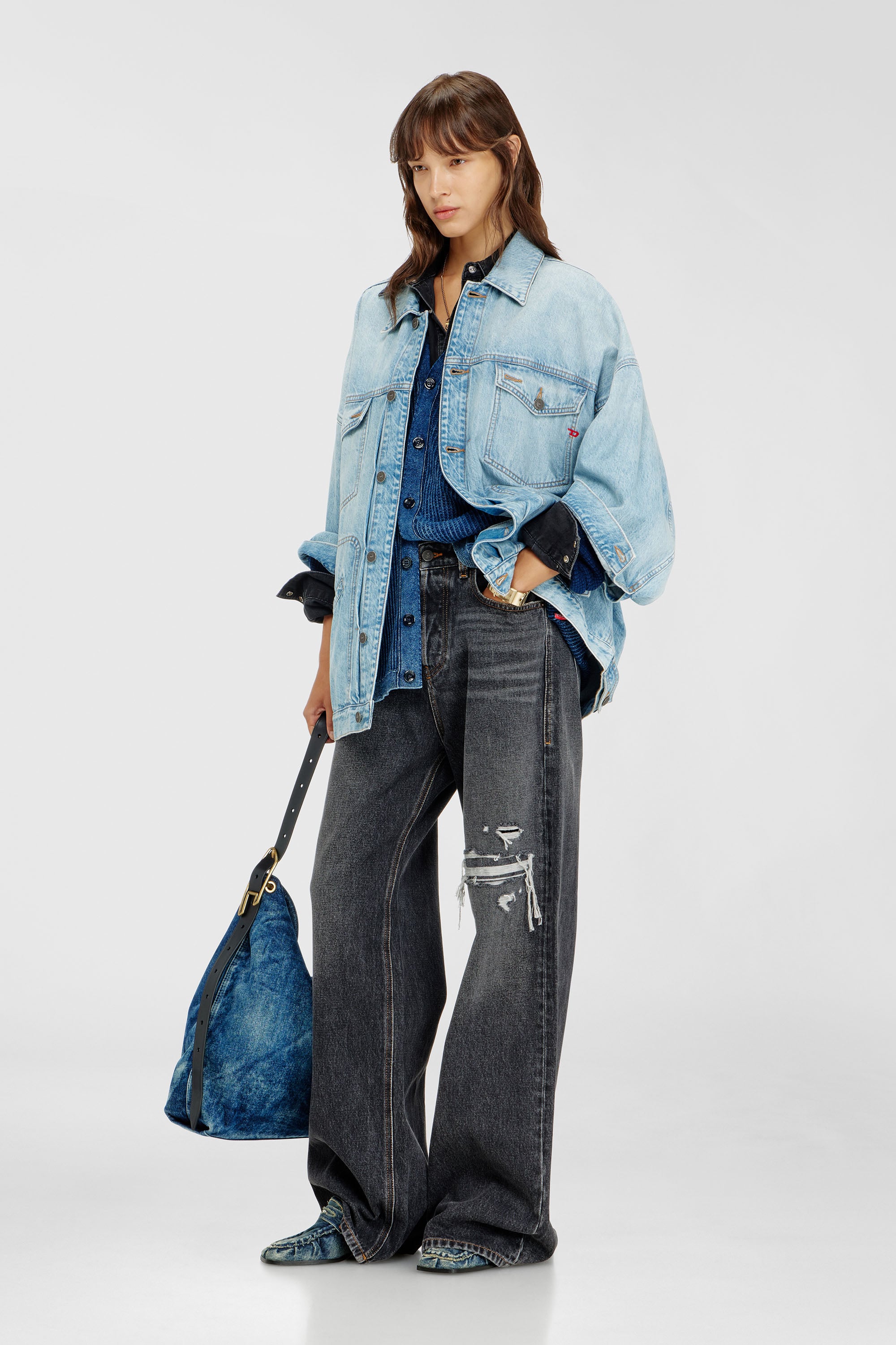 Diesel - DE-LIN, Woman's Oversized denim workwear jacket in Light Blue - 2