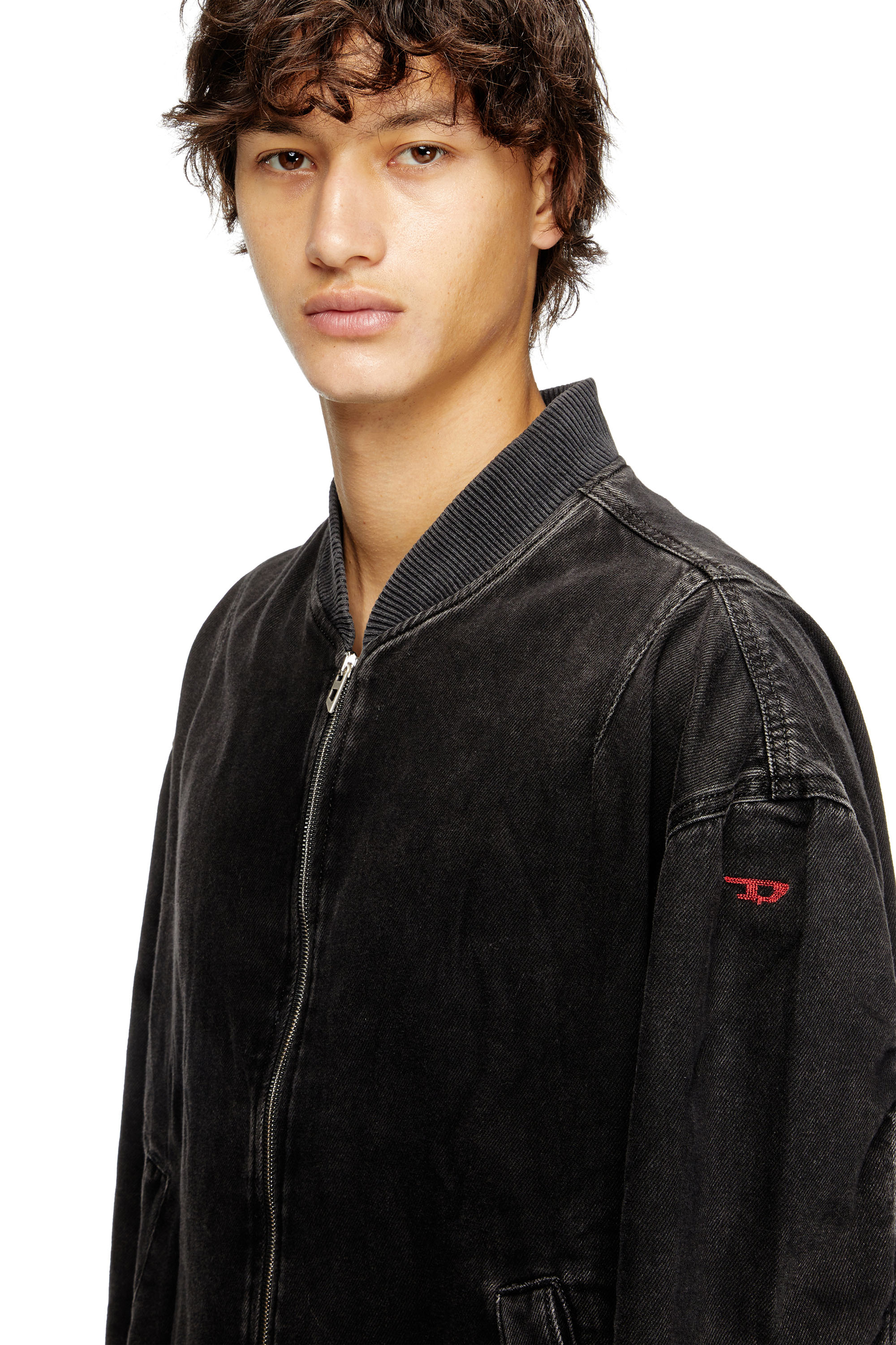 Diesel - D-VINZ, Veste bomber en denim délavé Homme in Noir - 4