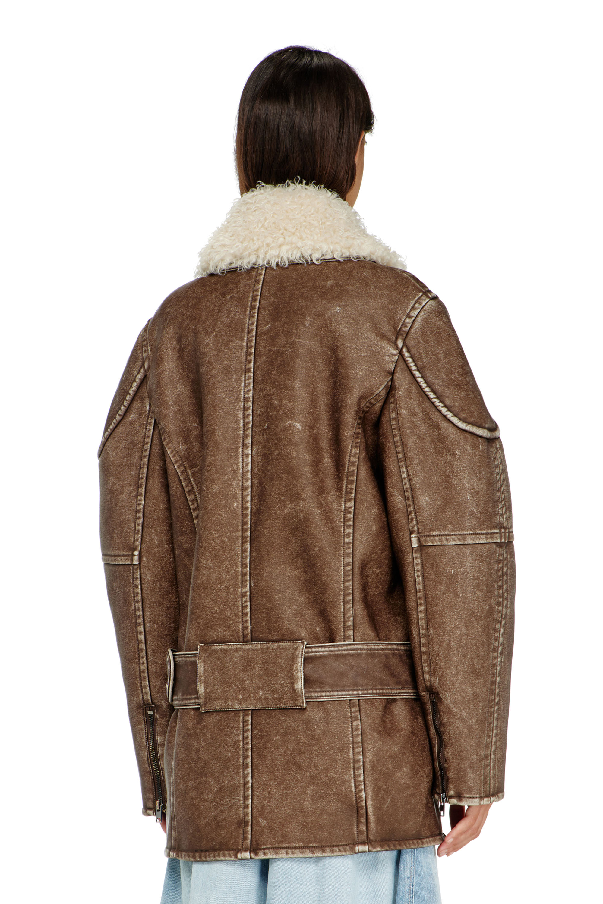 Diesel - G-EYSER, Female's Double-breasted aviator-biker coat in Brown - 5