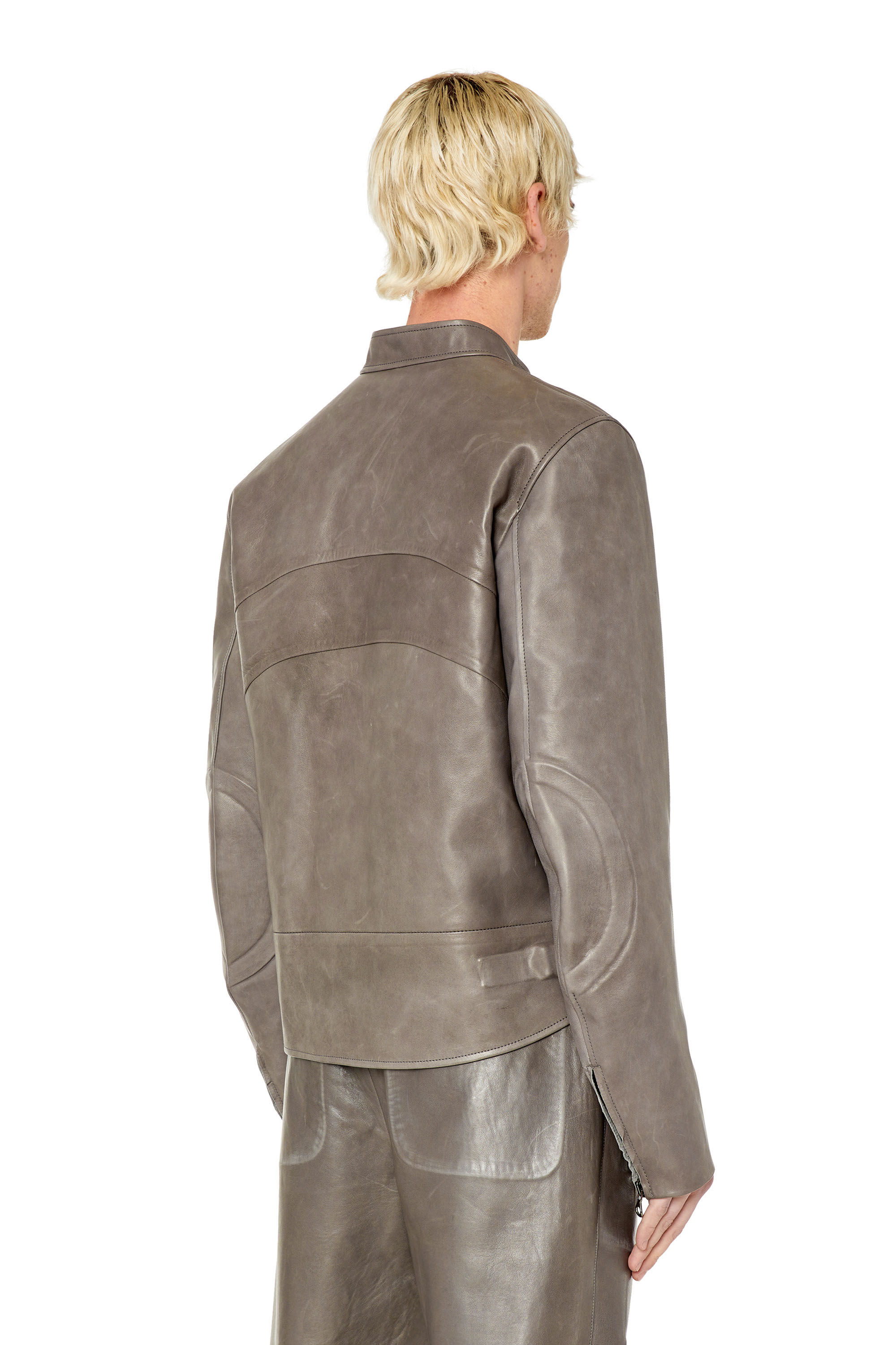Diesel - L-JOSH, Man's Biker jacket in bonded leather in Dark grey - 5