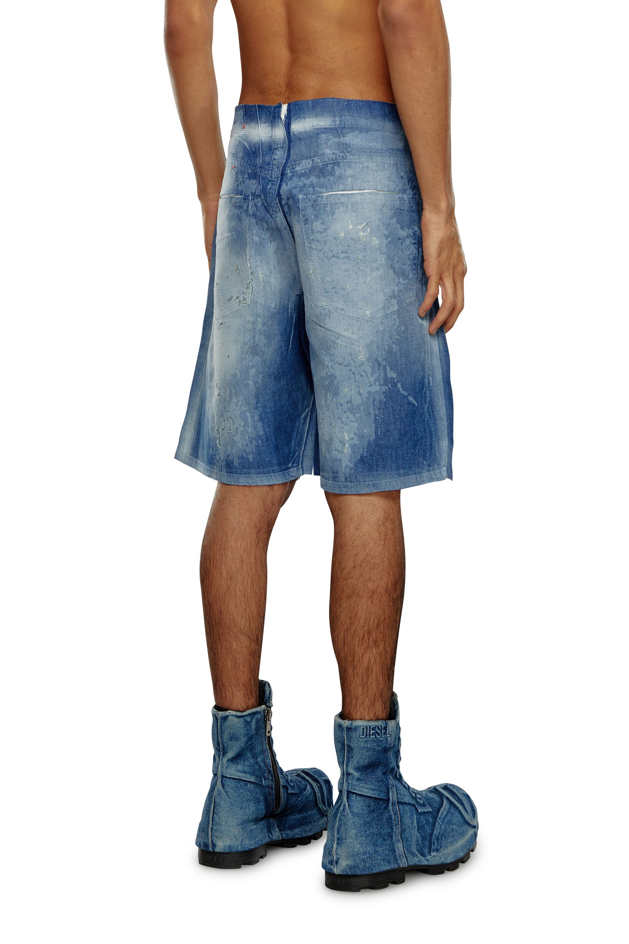 Diesel - D-SHORTY-FSE, Short en denim effet peel-off d&eacute;vor&eacute; Homme in Bleu - 5