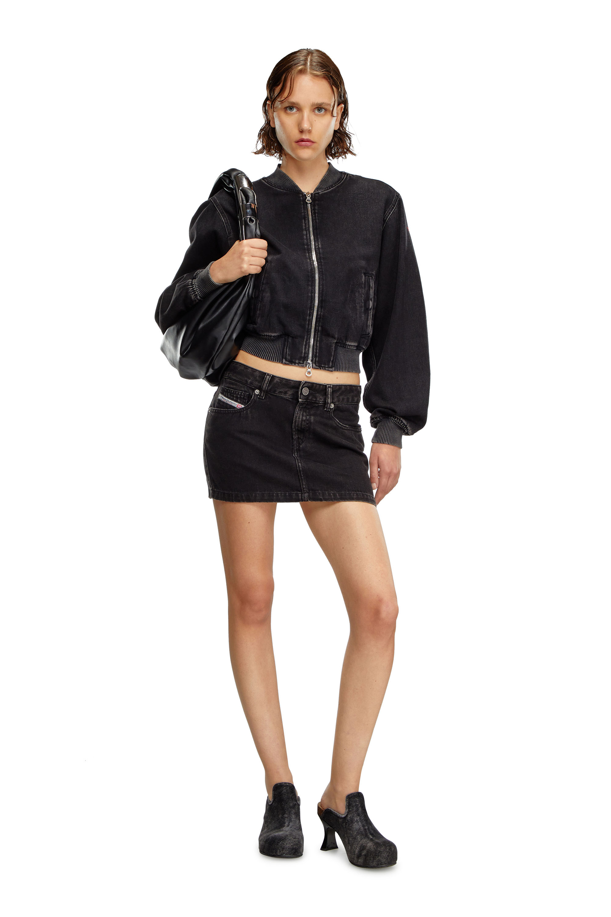 DE-RON, Black Diesel - DE-RON, Woman's Mini skirt in clean-wash denim in Black - 1