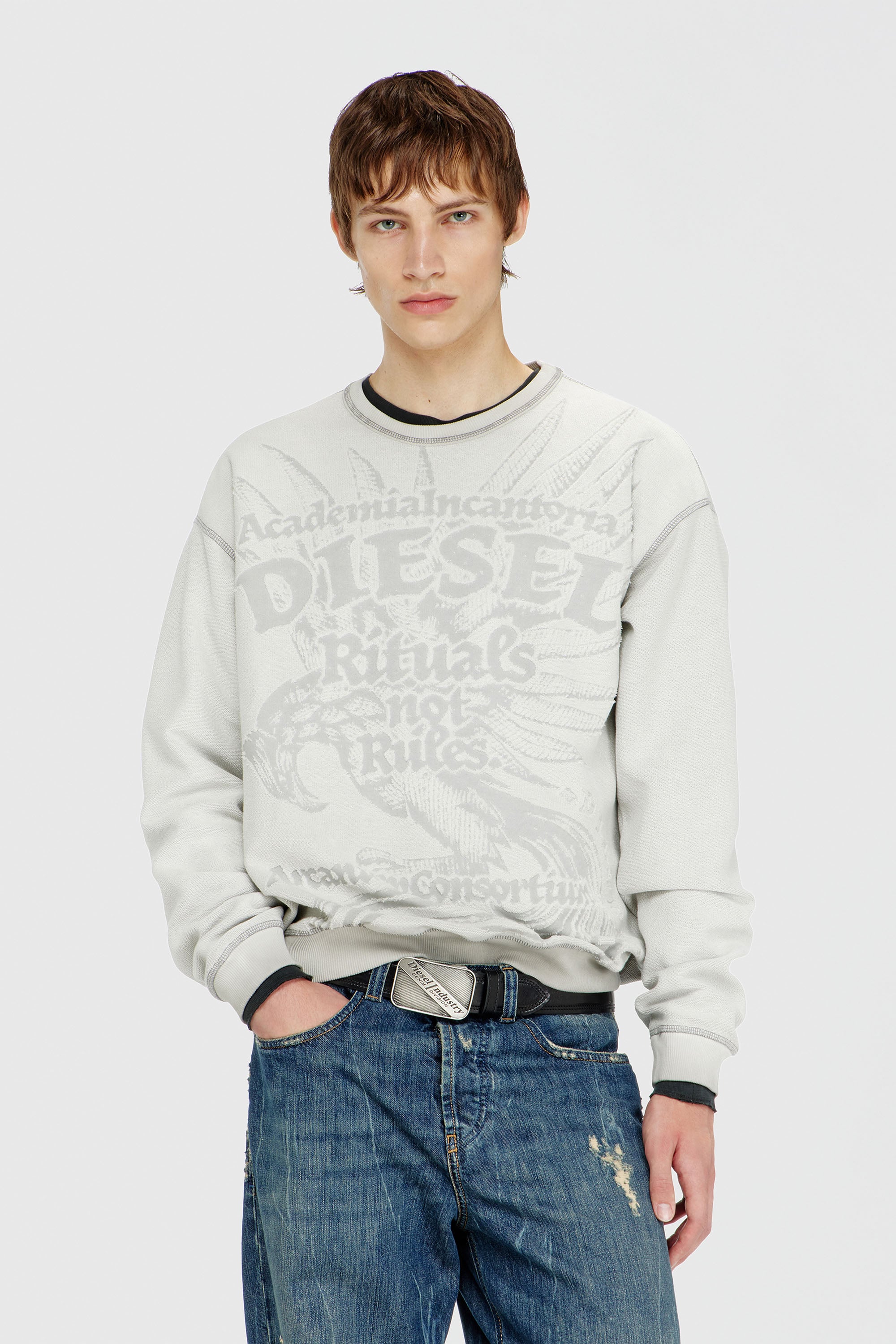 Diesel - S-ARON-RAW, Sudadera con estampado devor&eacute; Hombre in Gris - 1