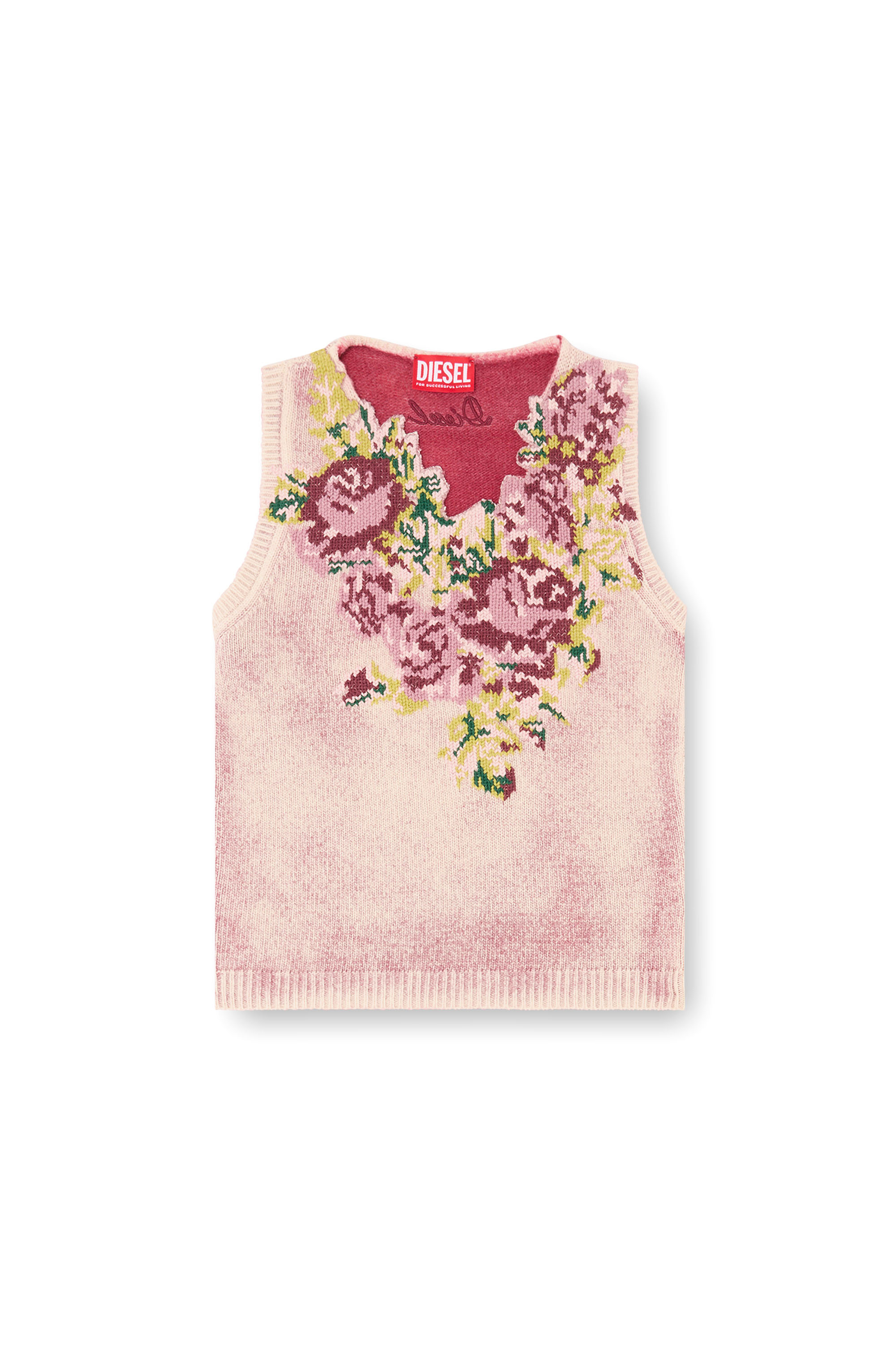 Diesel - M-RARIS, Female's Knit vest in floral wool-blend knit in Pink - 2