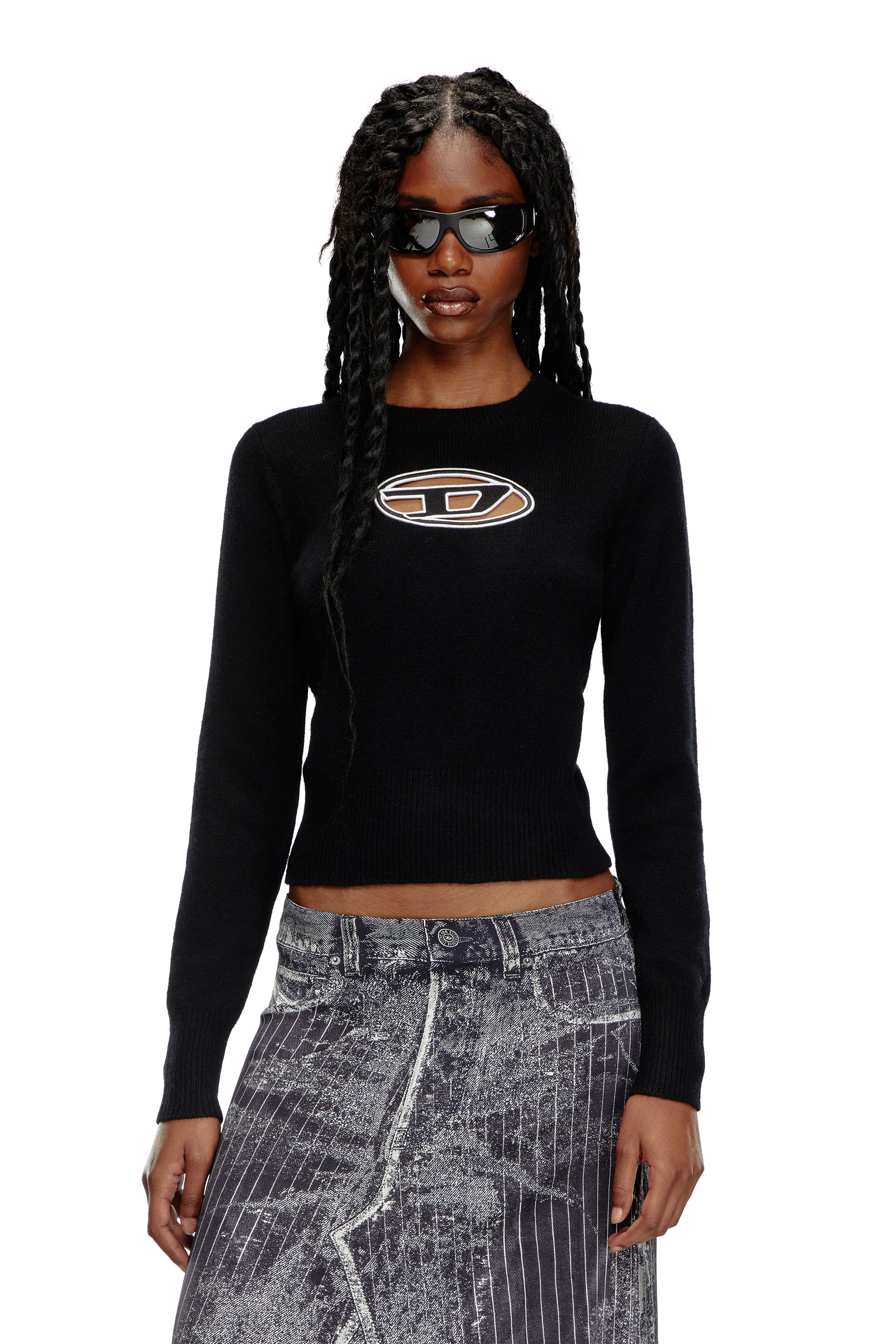 Diesel - M-AREESA, Female's Jumper with embroidered cut-out logo in Black - 1