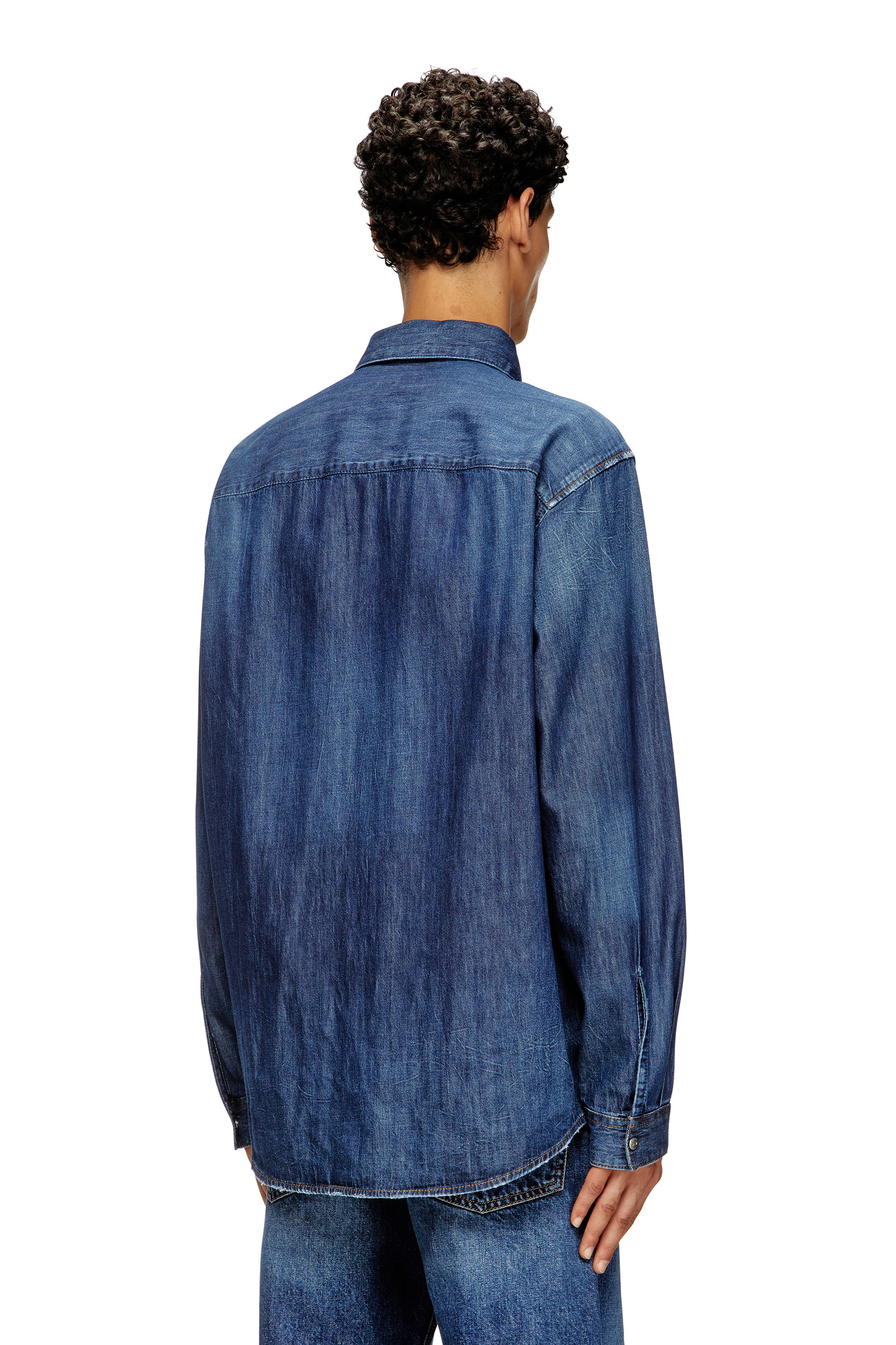 Diesel - D-SIMPLY, Male's Denim shirt with embroidered logo in Medium Blue - 4