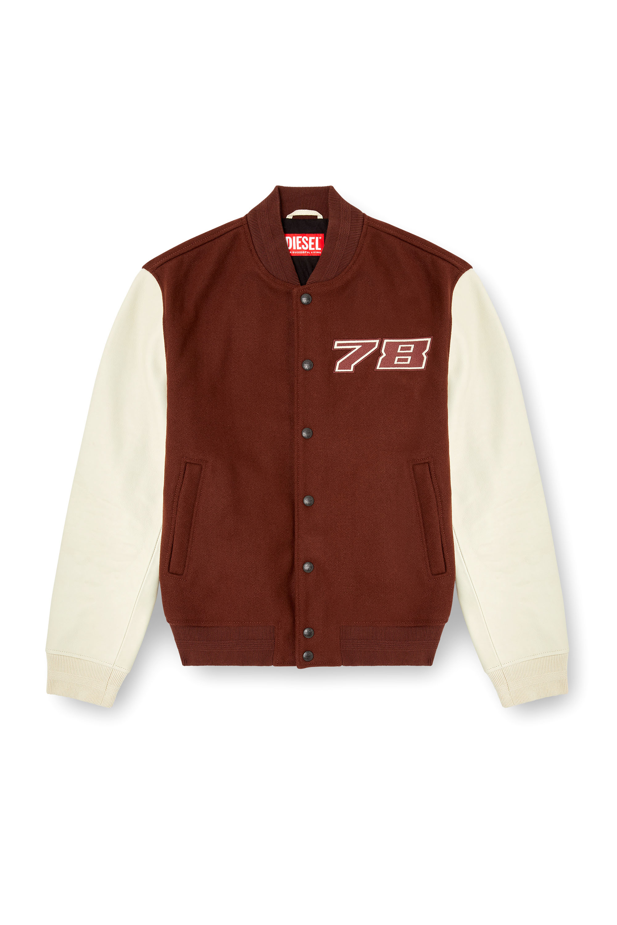 Diesel - L-KOPF, Male's Padded bomber jacket in wool and leather in Brown - 2