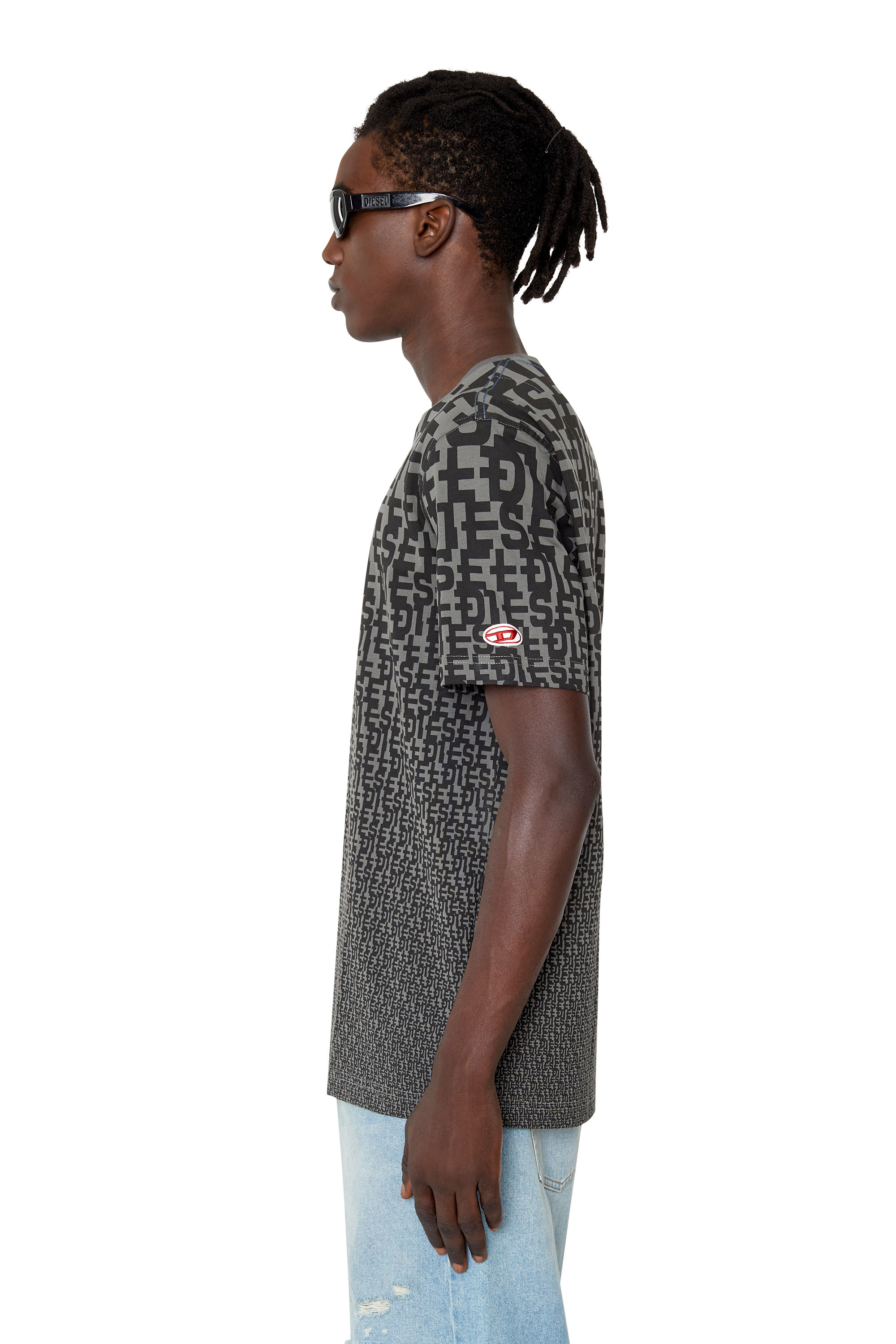 Diesel - T-JUST-MON, Man's T-shirt with all-over monogram print in Grey - 6
